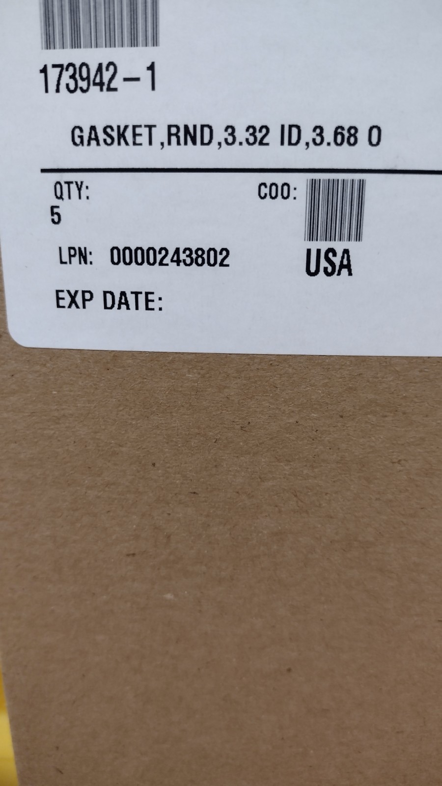 SOLAR TURBINES 173942-1 SOLAR TURBINES GASKET 173942-1 RDN 3.32 ID 3.68 NEW