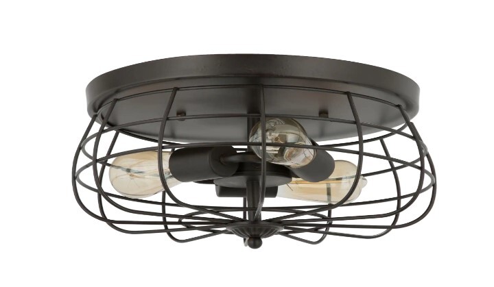Merra 15 in. Industrial 3-Light Oil Rubbed Bronze Metal Cage Flush Mount