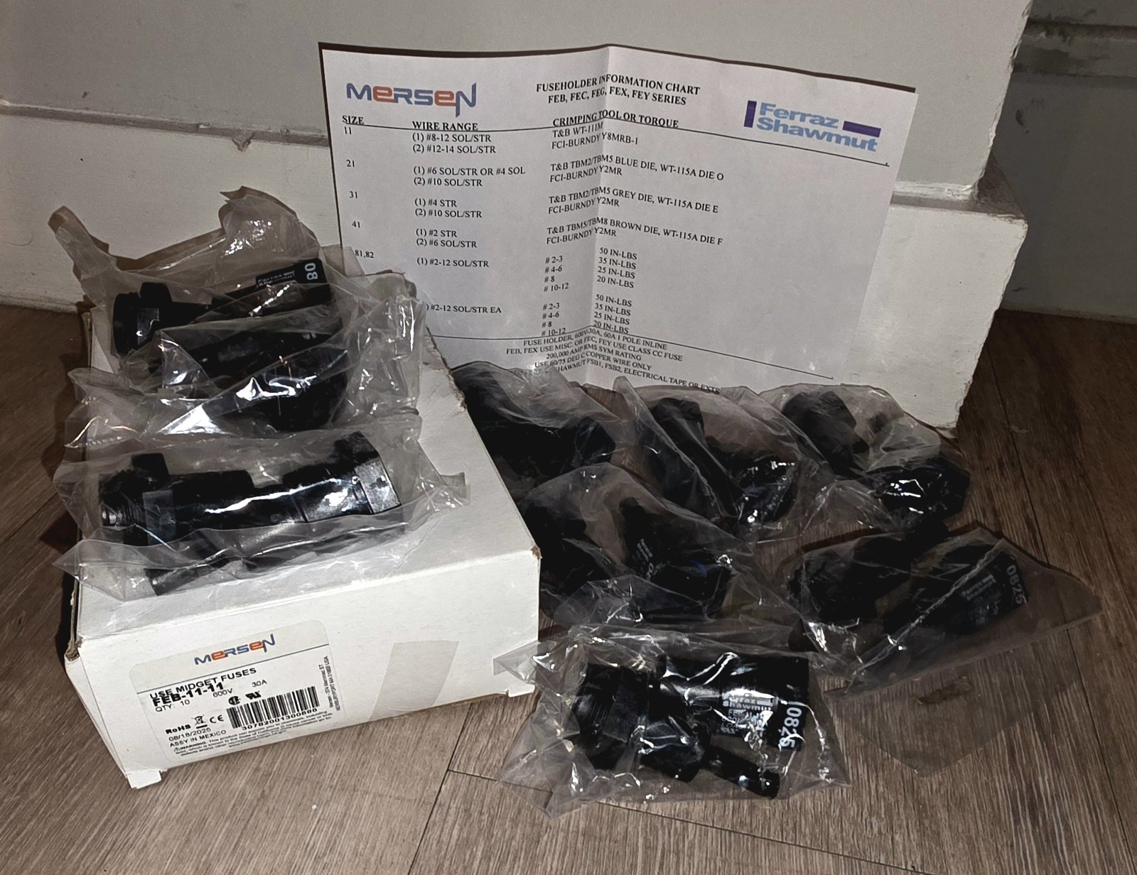 Mersen Ferraz Shawmut FEB-11-11 Fuse Holders 600V 30A Box of 10