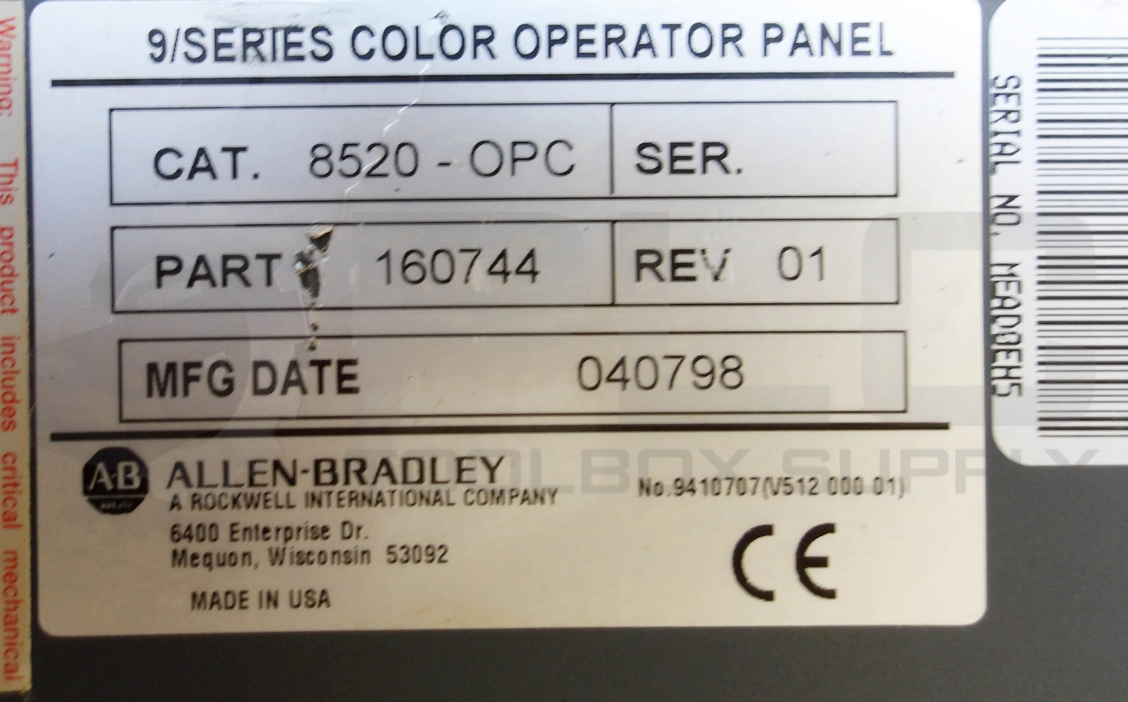 ALLEN BRADLEY 8520-OPC REV 01 SERIES COLOR OPERATOR PANEL
