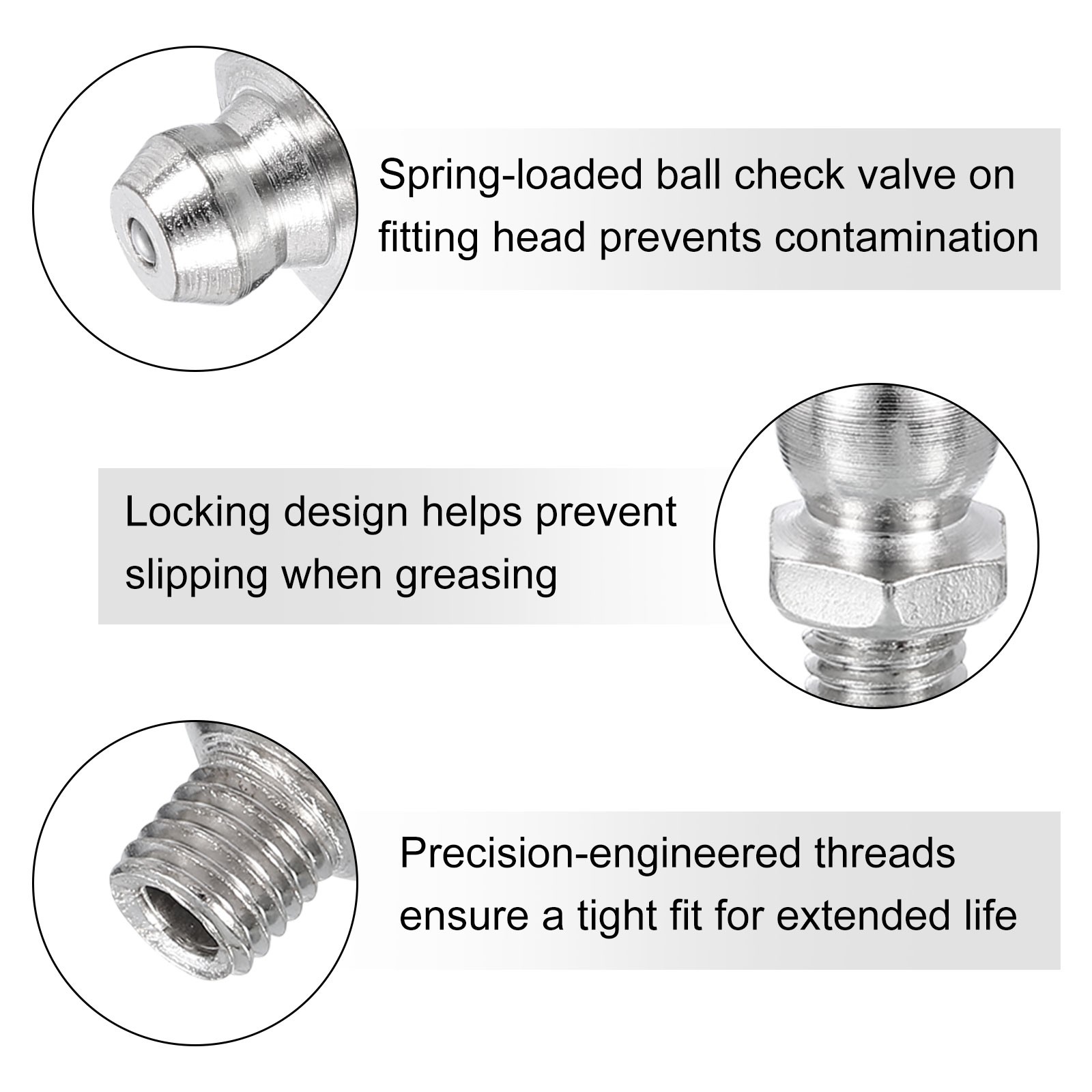 Nickel-Plated Steel Straight and Angled Grease Fitting 1/4″-28 Thread 24Pcs
