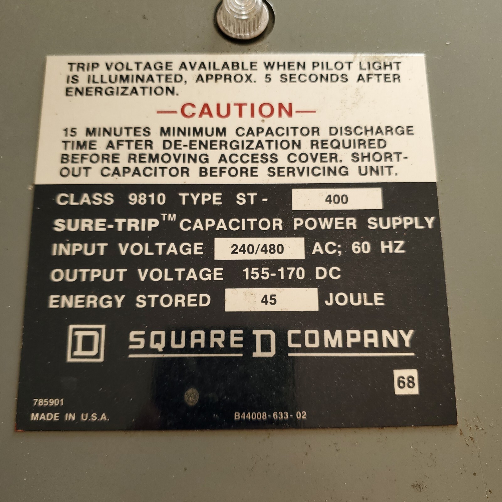 New Square D Class 9810 Type ST-400 Sure-Trip Capacitor Power Supply Open Box