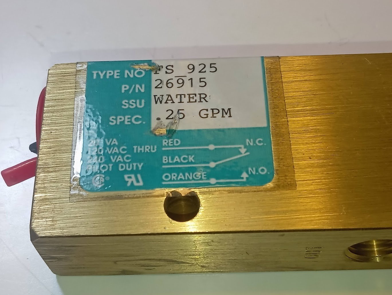Gems FS-925 Brass Piston Flow Switch 1/4″ NPT Water 0.25 GPM 26915 Marine Spare