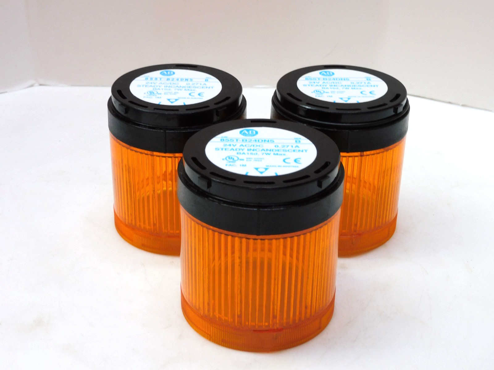 ALLEN BRADLEY 855T-B24DN5 Ser. B Stack Light Amber Lot Of 3