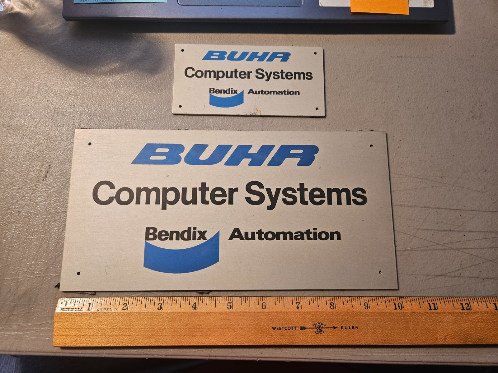 2 – BUHR COMPUTER SYSTEMS BENDIX AUTOMATION EMBLEMS / SIGNS 1-1-X5″ & 1-5X2.5″