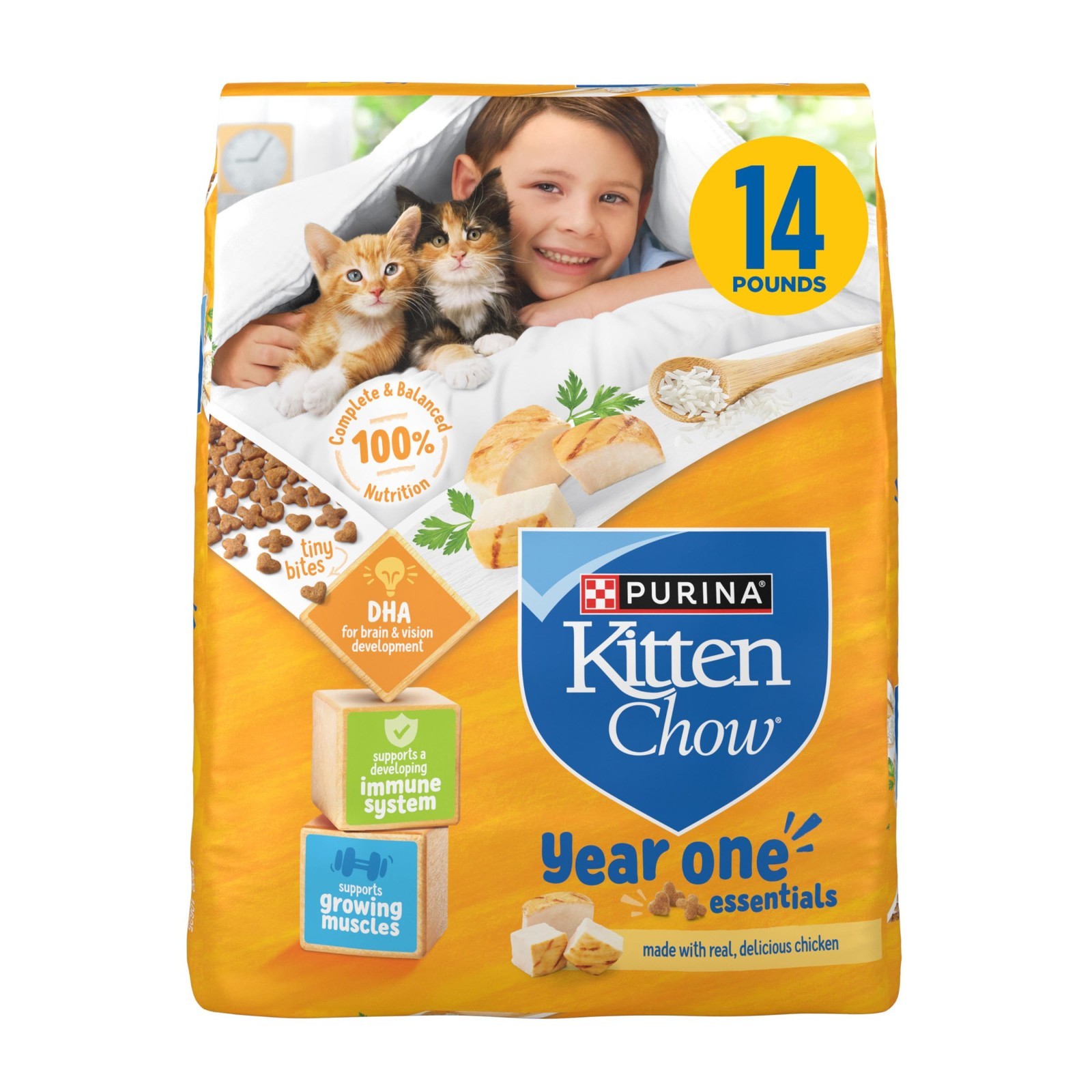 3PACK Purina Kitten Chow Year One Essentials with Real Chicken High-Protein,14lb