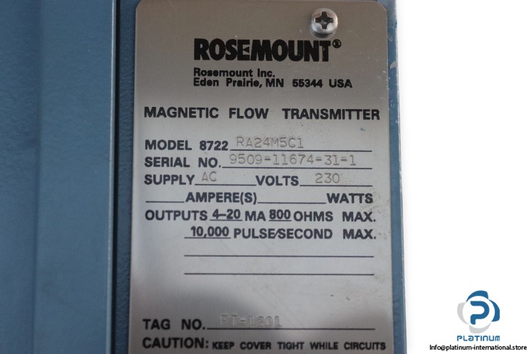 ROSEMOUNT 8722 RA24M5C1 MAGNETIC FLOW METER_FT-1201_max. 4 … 20 mA_10000 Pulse/s