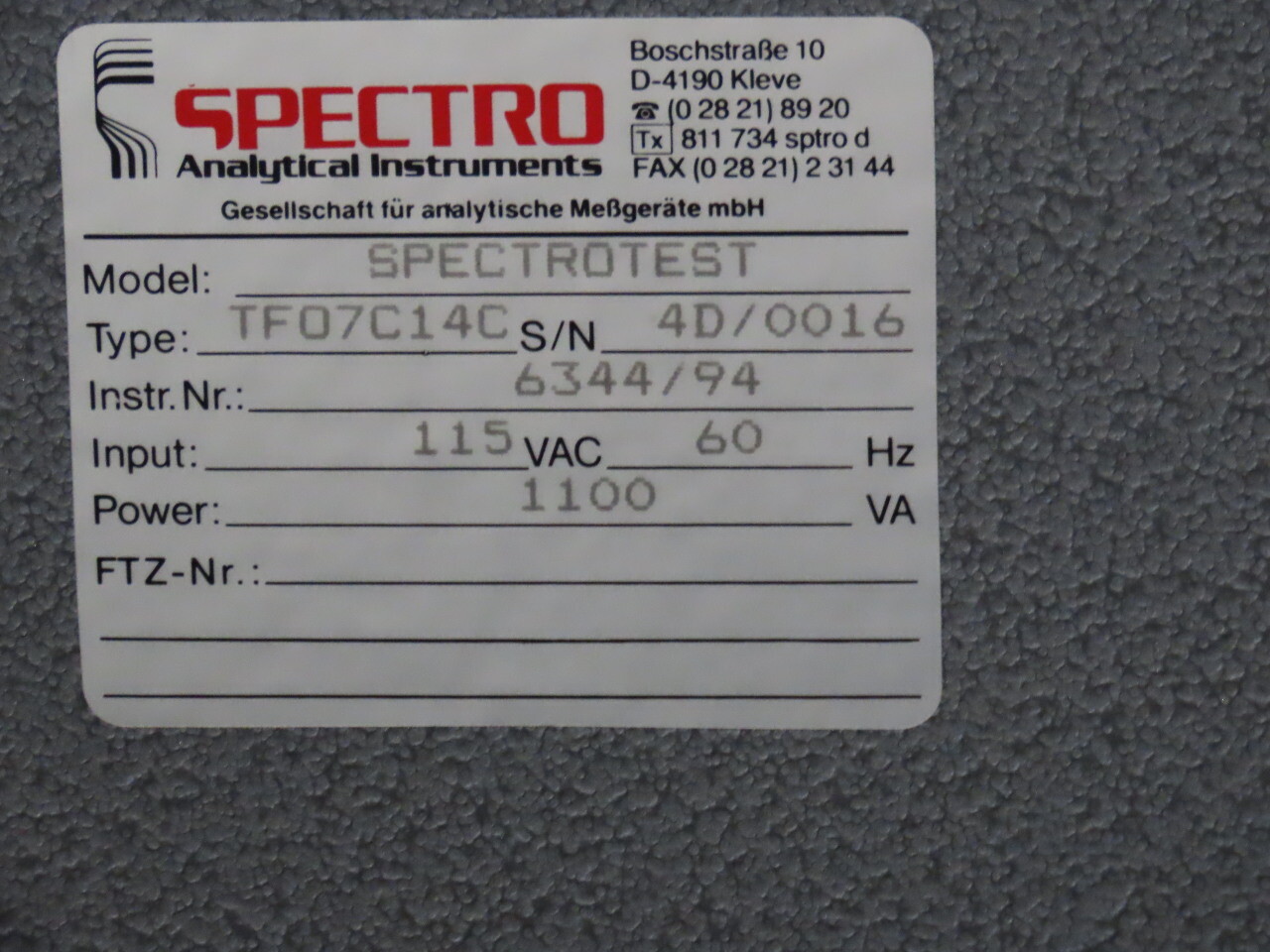 Spectro TF07C14C Spectrotest Arc/Spark Mobile Analyzer For Precise Analysis