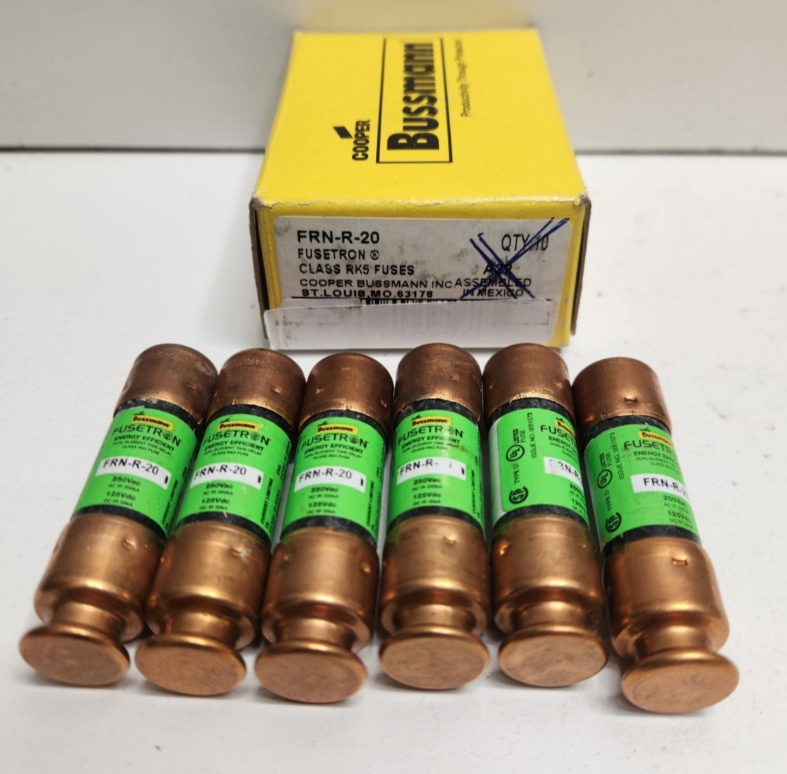 LOT OF 6 NEW IN BOX! BUSSMANN 20A 250V RK5 FUSES FRN-R-20