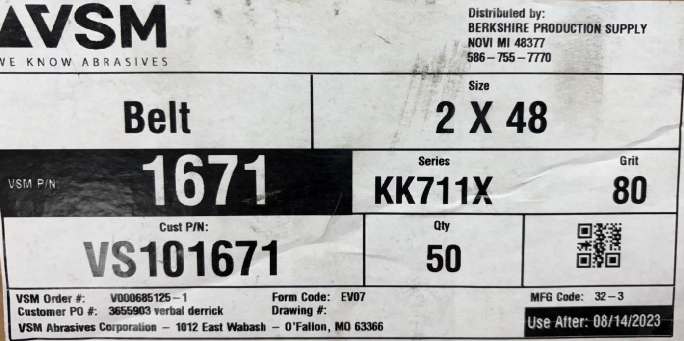 AVSM 2″ X 48″ ABRASIVE 80 GRIT BELT SERIES KK711X LOT OF 20