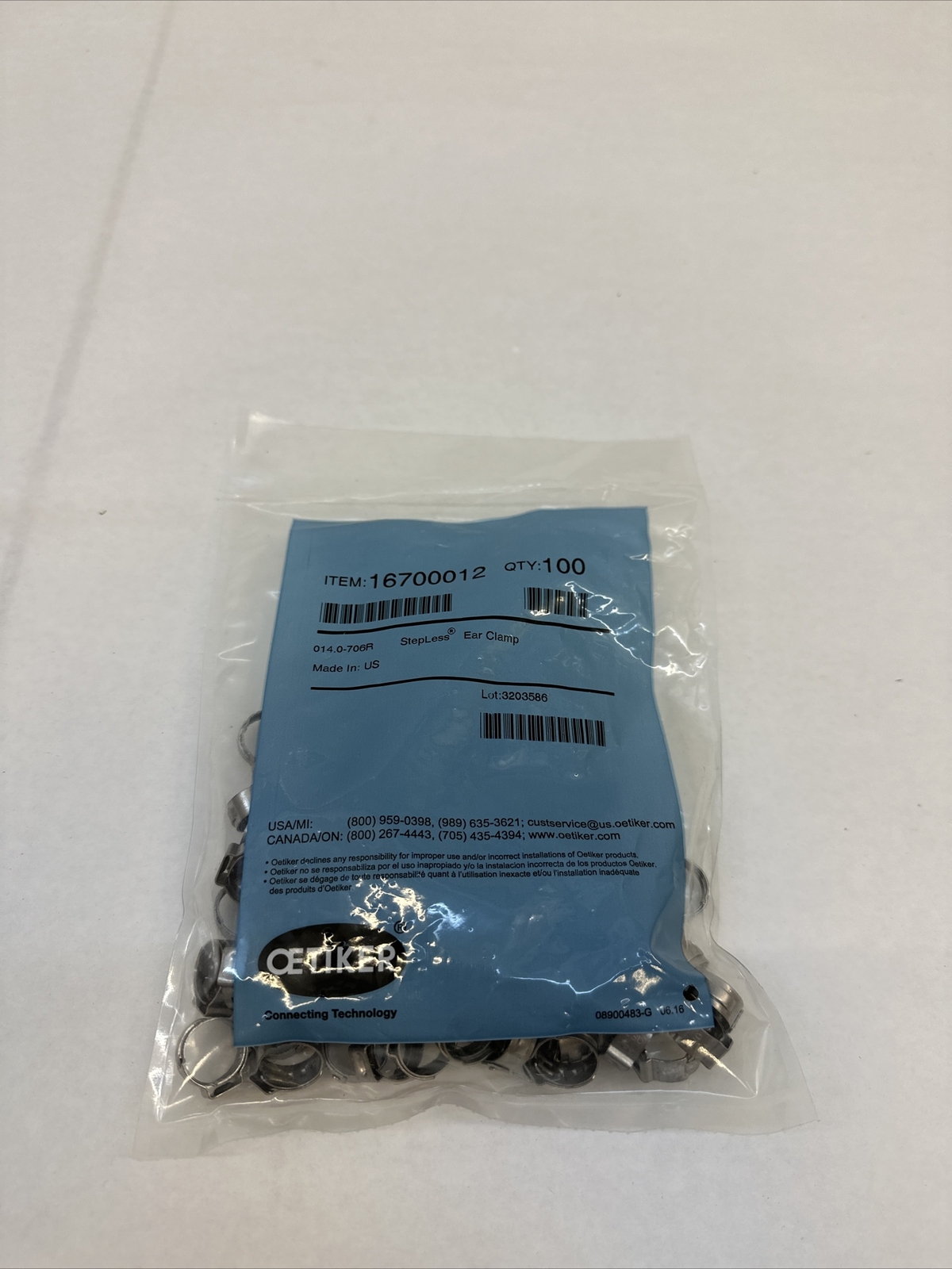 Oetiker 16700012 Stepless One Ear Clamp 11.5mm (Closed) – 14mm (Open) (100 Pack)