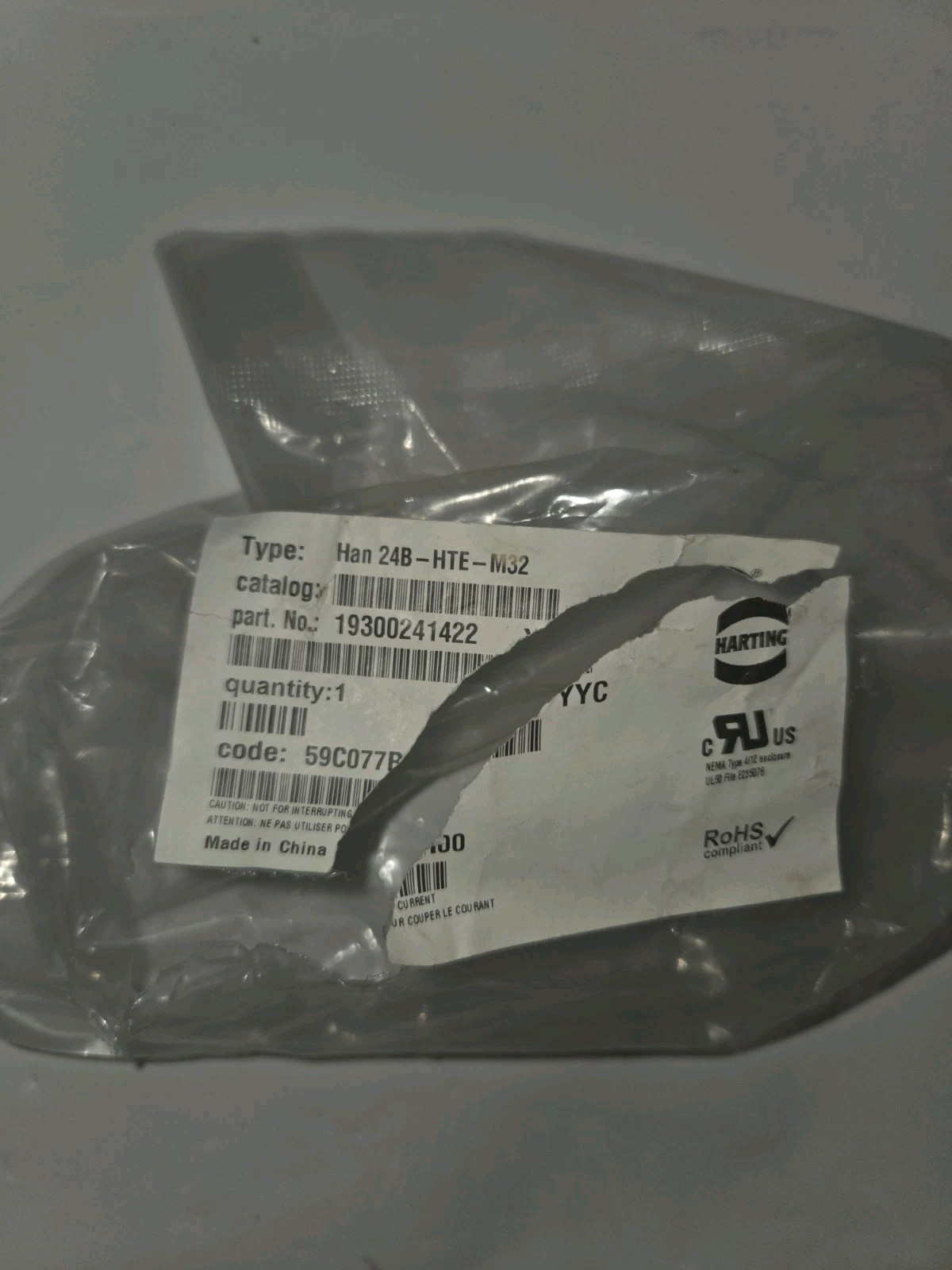NEW GENUINE HARTING HAN 24B-HTE-M32 HOOD HOUSING 19300241422