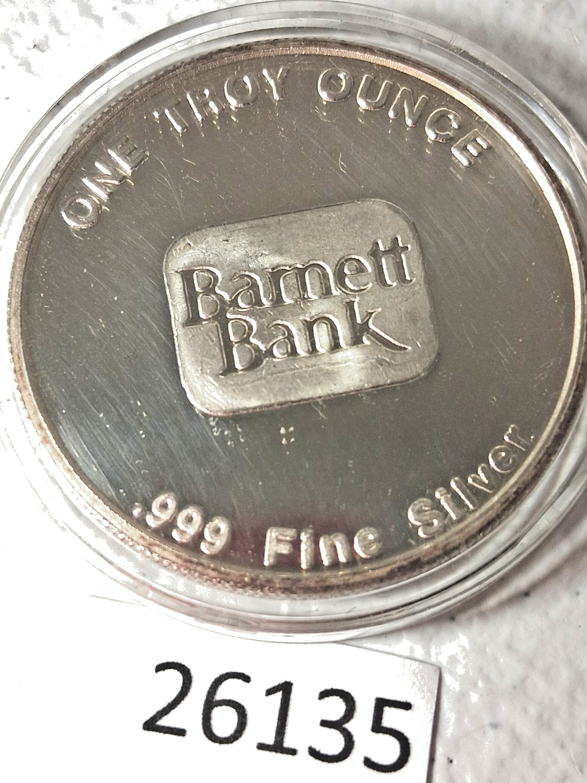 .999 Silver Silver 1 oz Round Barnett Bank W.B. Barnett Founder 1877 bb9