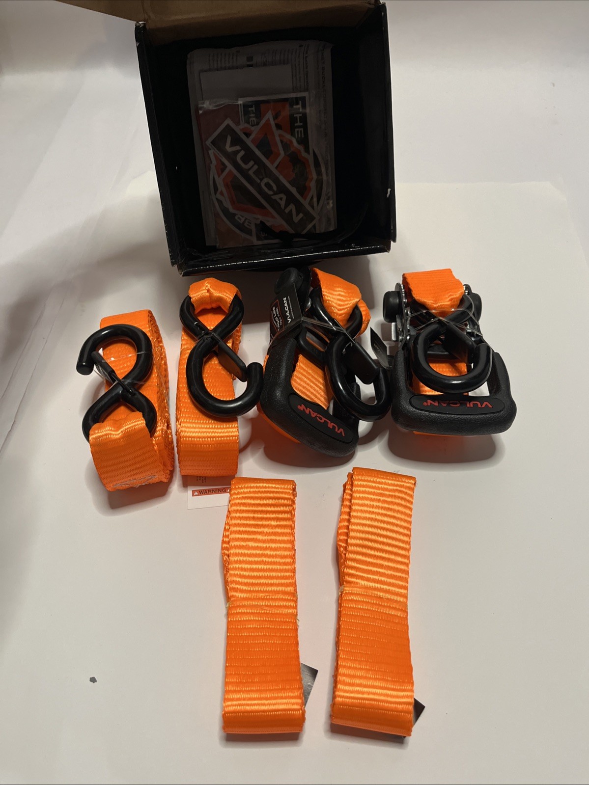 2-Pack VULCAN 1.6 in. x 8 ft. Safety Orange Ratchet Strap & Loop Tie Down Kit