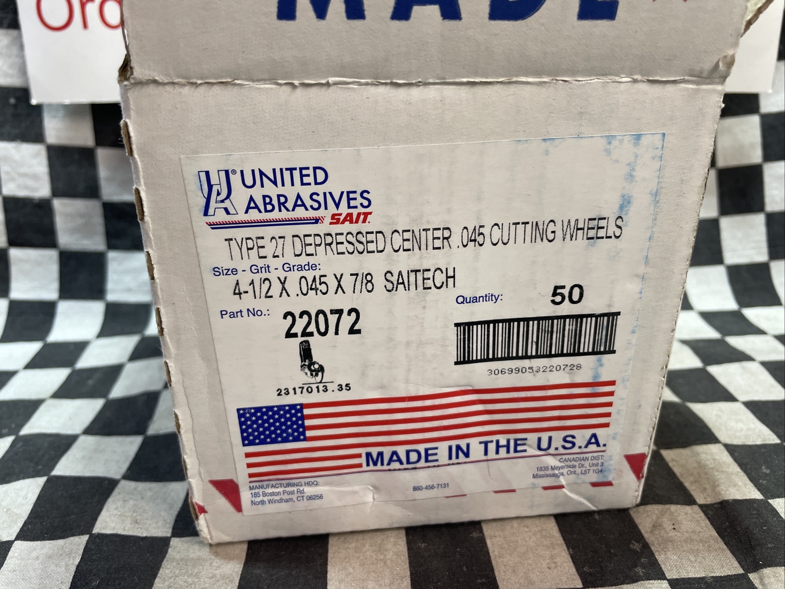 UNITED ABRASIVES-SAIT TYPE 27, 22072, BOX OF 50, SHIPSAMEDAY