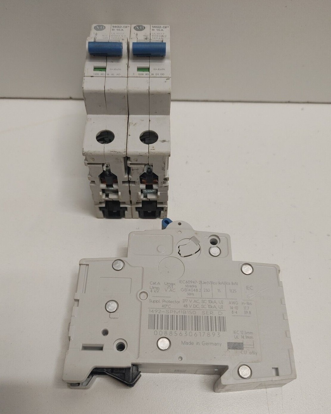 LOT OF 3 GUARANTEED! ALLEN-BRADLEY 15A 1-POLE CIRCUIT BREAKERS 1492-SPM1B150
