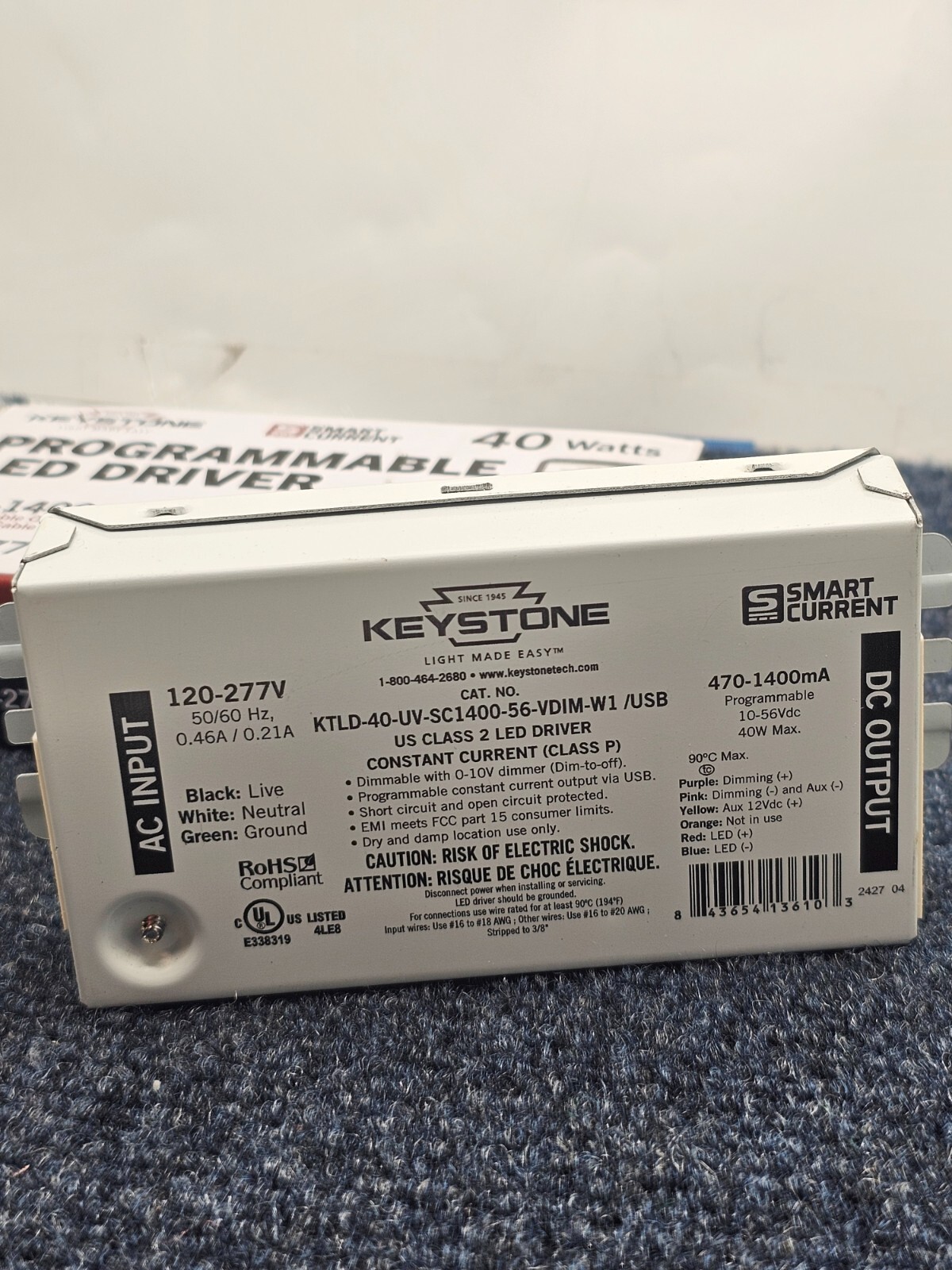 Keystone KTLD-40-UV-SC1400-56-VDIM-W1/USB, US Class 2 LED driver