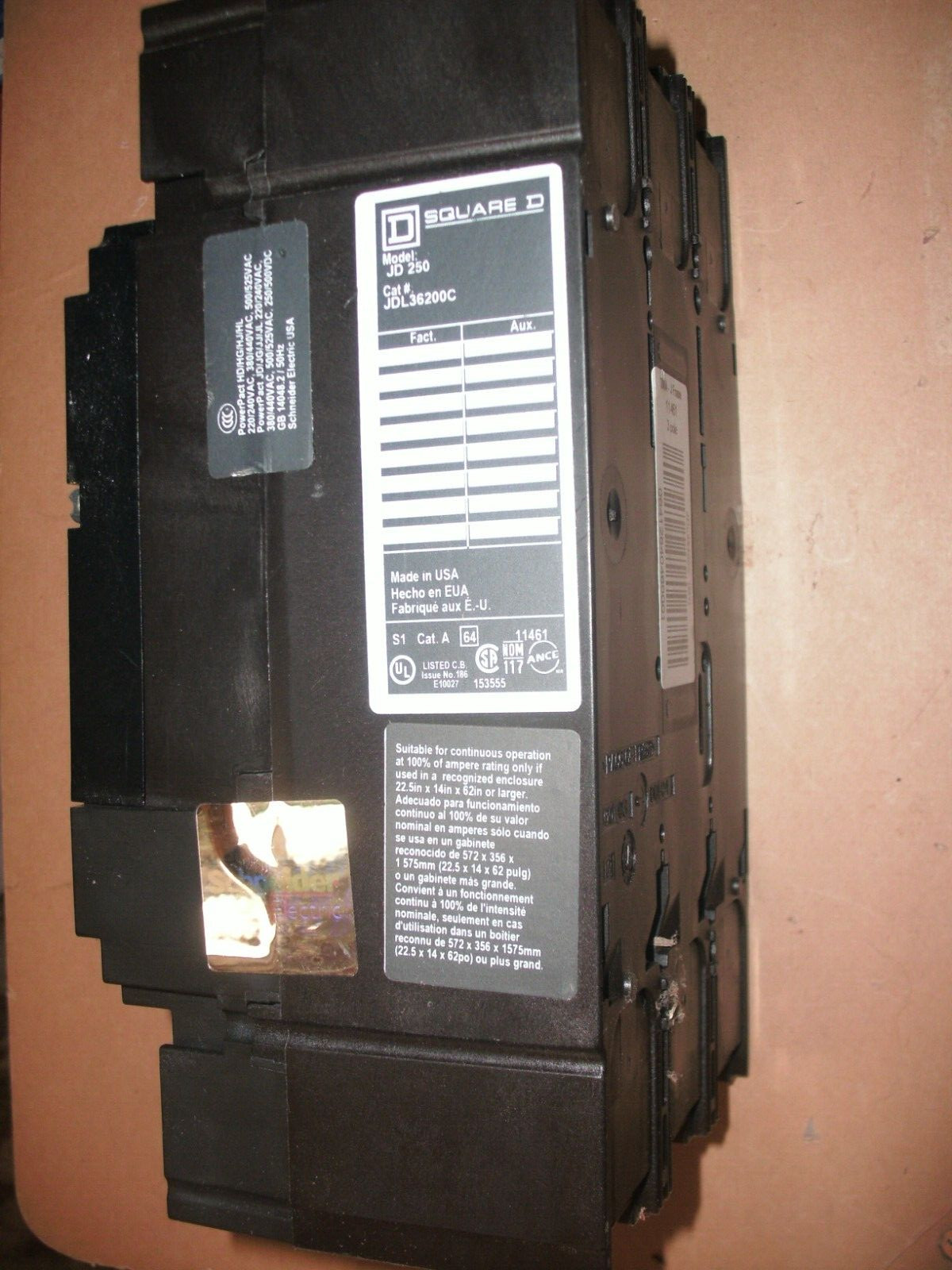 SQUARE D JDL36200C 3 POLE 200 AMP 600V CIRCUIT BREAKER