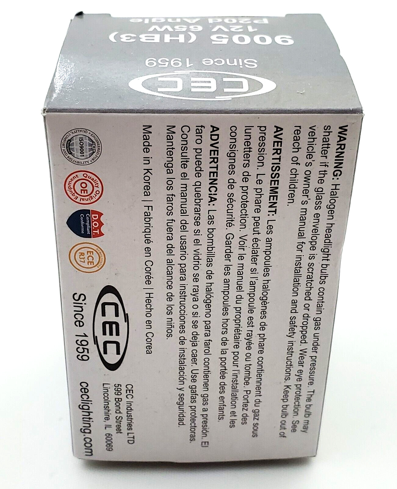 CEC 9005 HB3 12 Volt 65 Watt P20d Angle Base Halogen Automotive Lamp