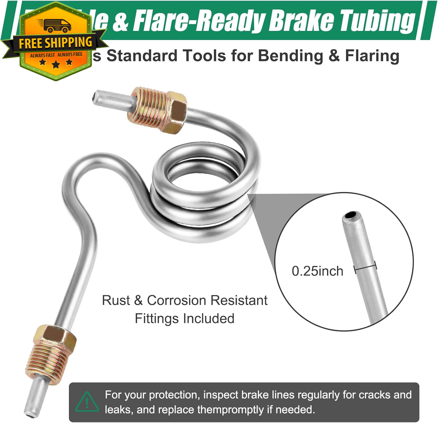25Ft Zinc Coated Steel Brake Line Kit With Fittings For Truck SUV Trailer