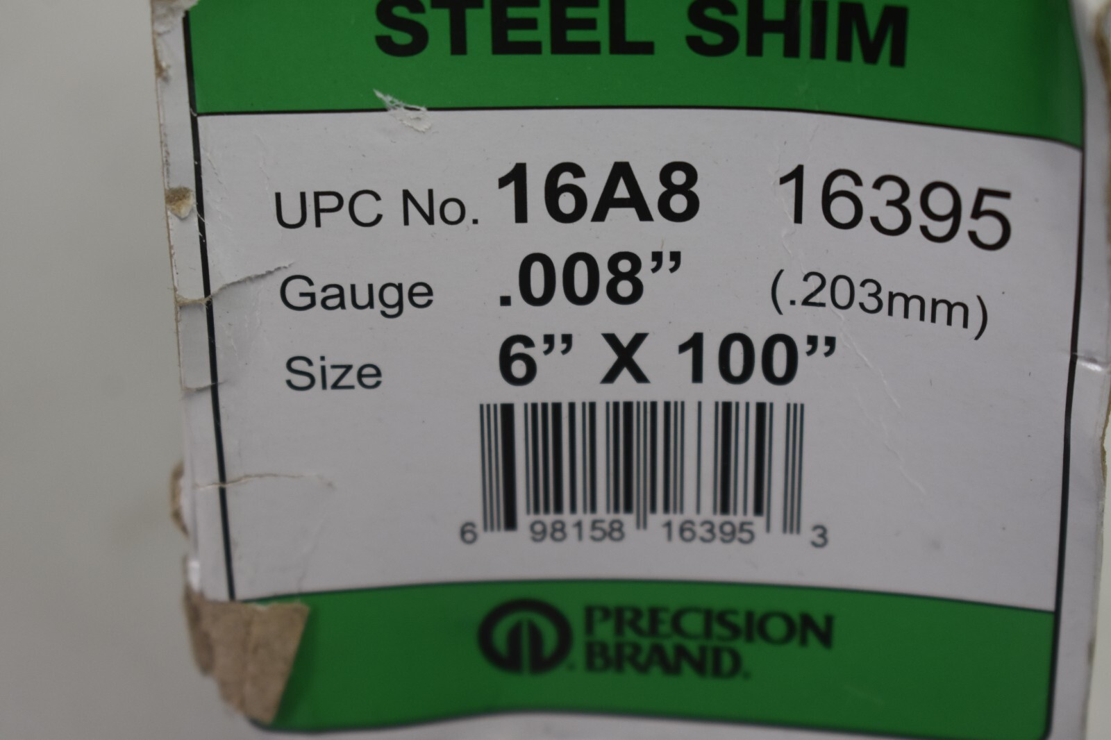 Precision Brand Steel Shim 16A8 Hard Temper 6″ x 100″ x .008″ Gauge Low Carbon