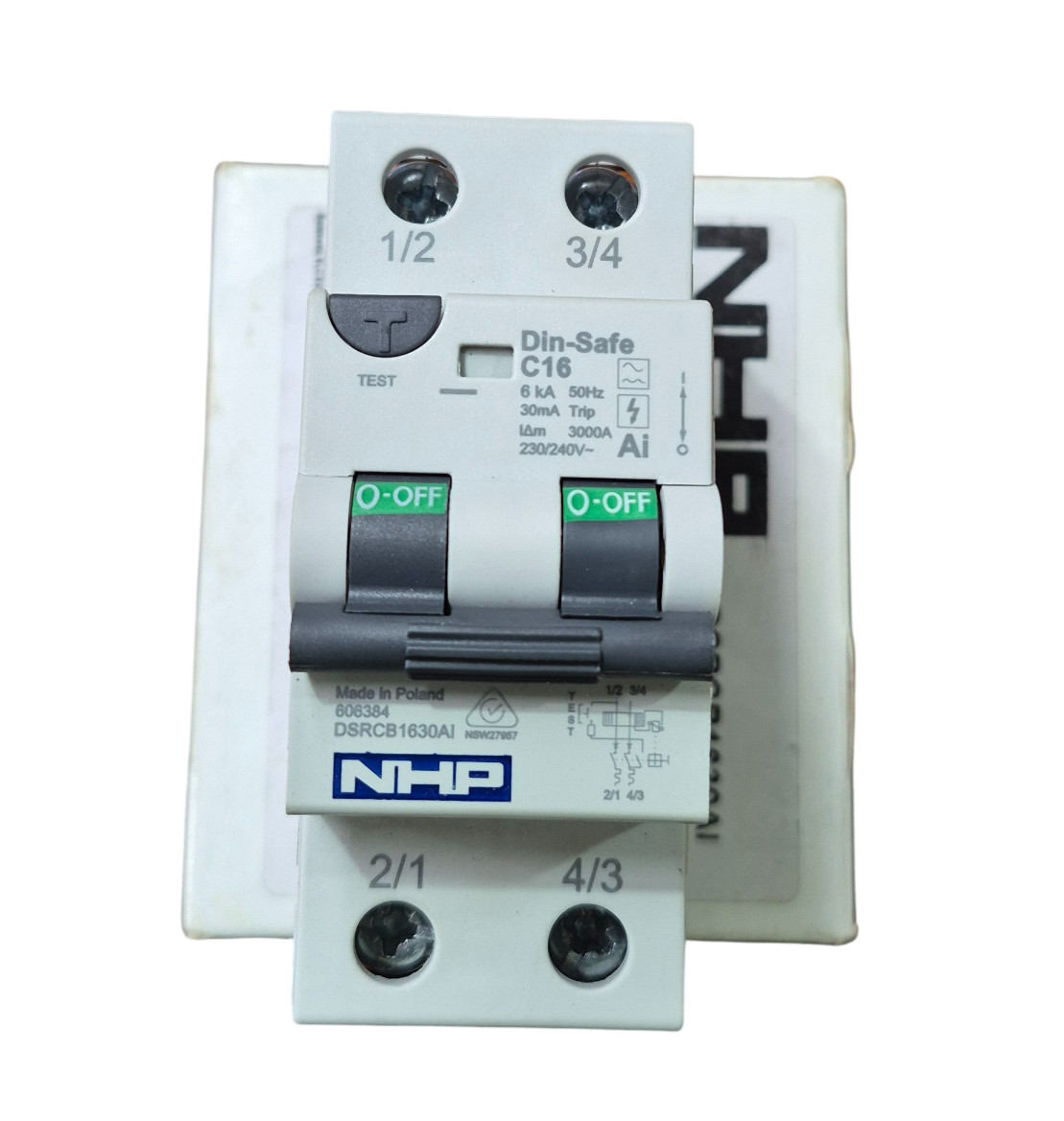 NHP Din-Safe RCBO DSRCB1630AI 16A C 30mA 6kA 2P Circuit Breaker