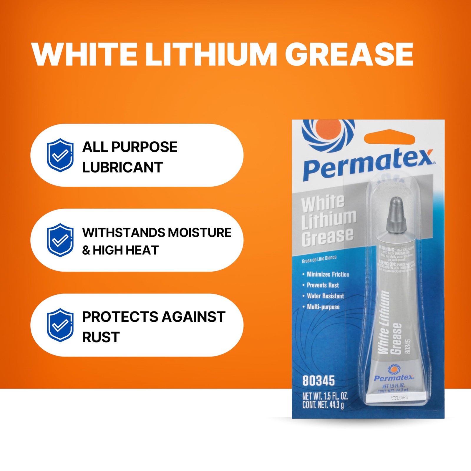 Permatex 80345 White Lithium Grease, 1.5 oz. Pack of 1, No Color