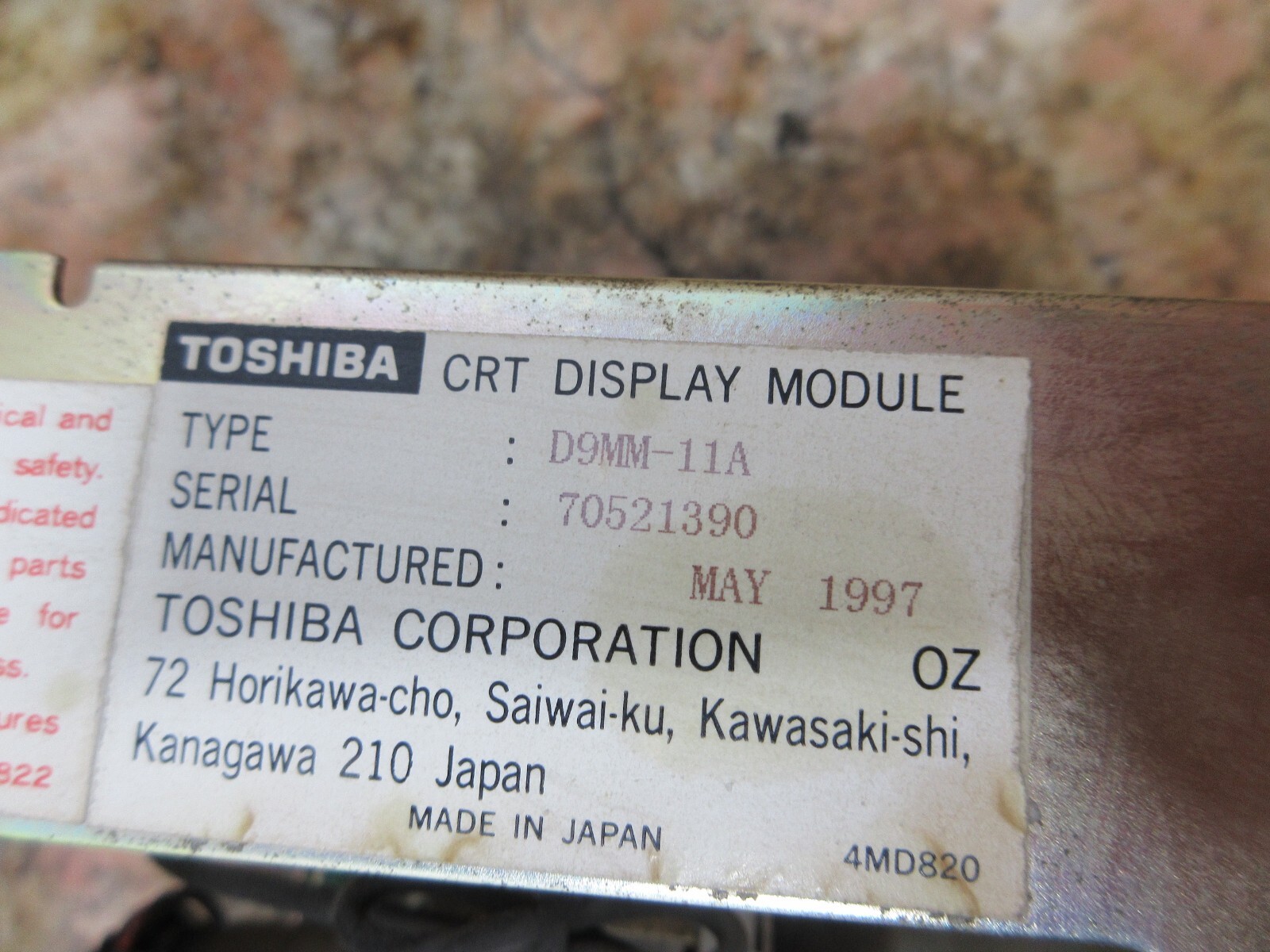 TOSHIBA MONITOR DISPLAY D9MM-11A A61L-0001-0093 4MDB059G