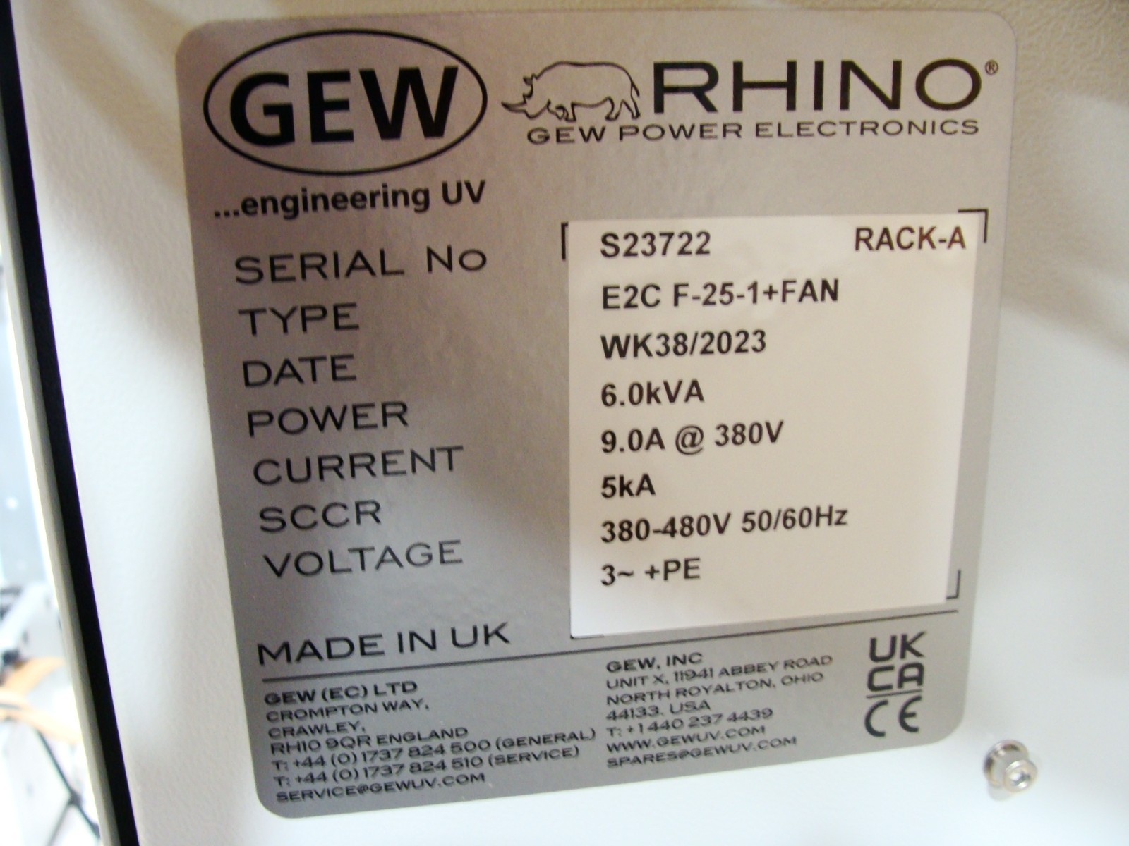 New GEW Rhino / RLT Engineering UV Curing System For Printing & Coating W/ E2C