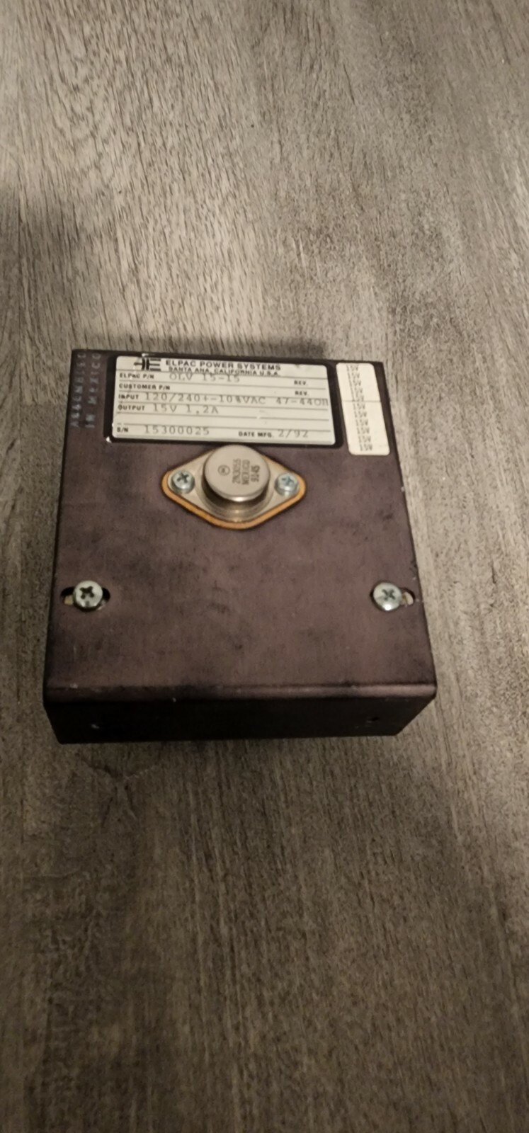 Elpac Power Systems 15V / 1.2A Power Supply, OLV 15-15