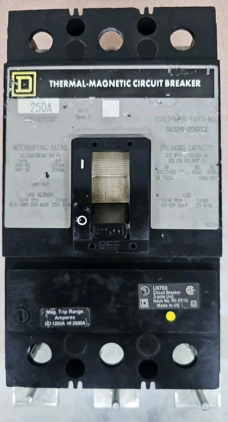 SQUARE D KCP34250MT SER 2 THERMAL-MAGNETIC CIRCUIT BREAKER 250AMP