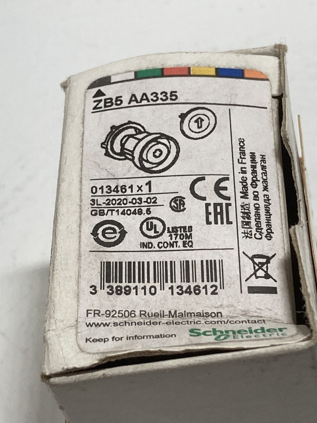 SCHNEIDER ZB5-AA335 PUSHBUTTON OPERATOR W/ARROW FLUSH NIB
