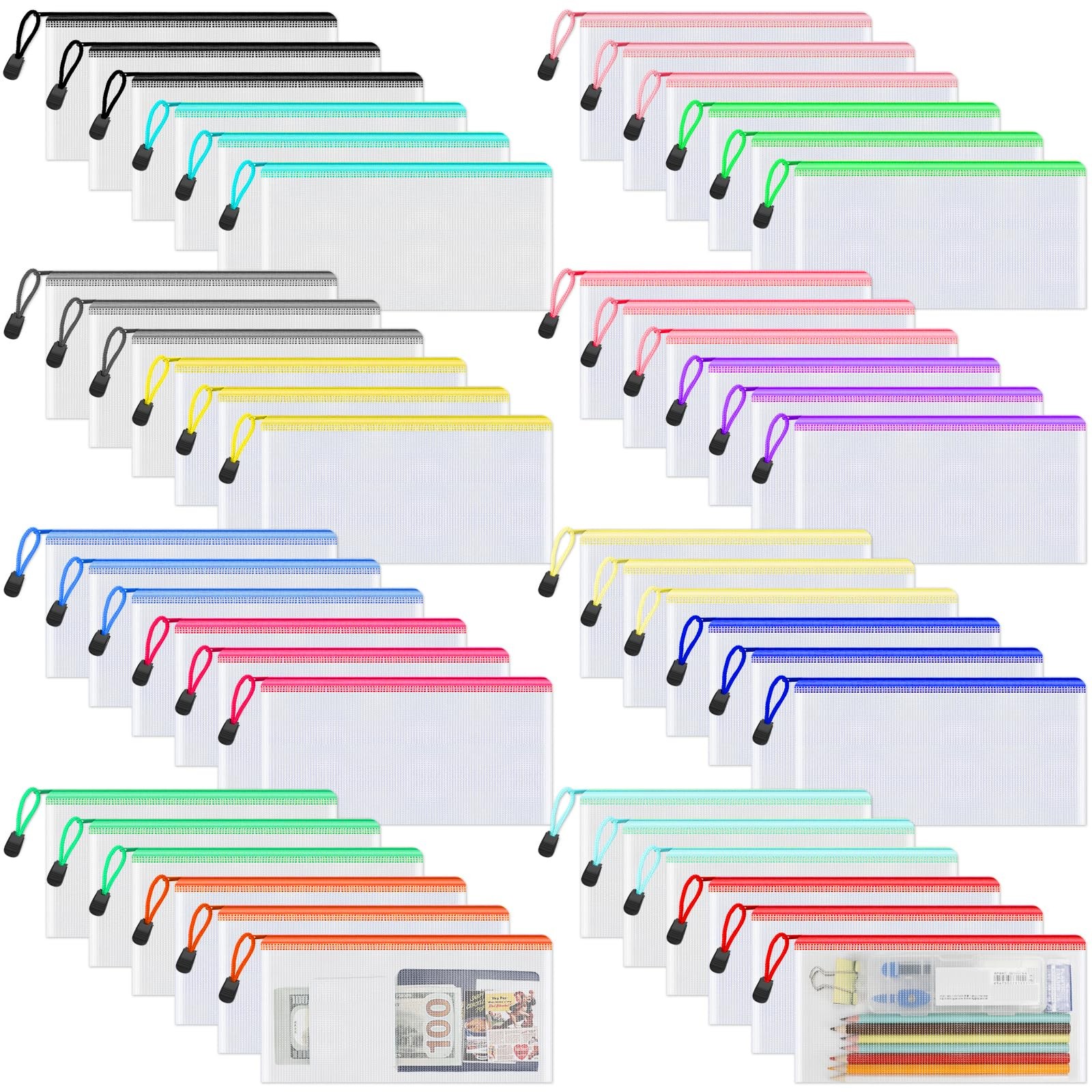 Umriox 48pcs Pencil Pouches, Mesh Bags with Zipper, A6 Size 16 A6-48P, A6-48P