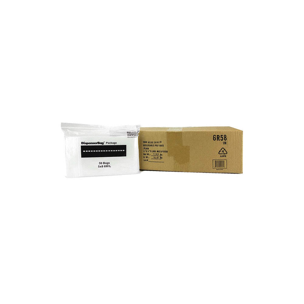 RELOC ZIPPIT 6R58 Reclosable Poly Bag,Zip Seal,PK1000 38UV22