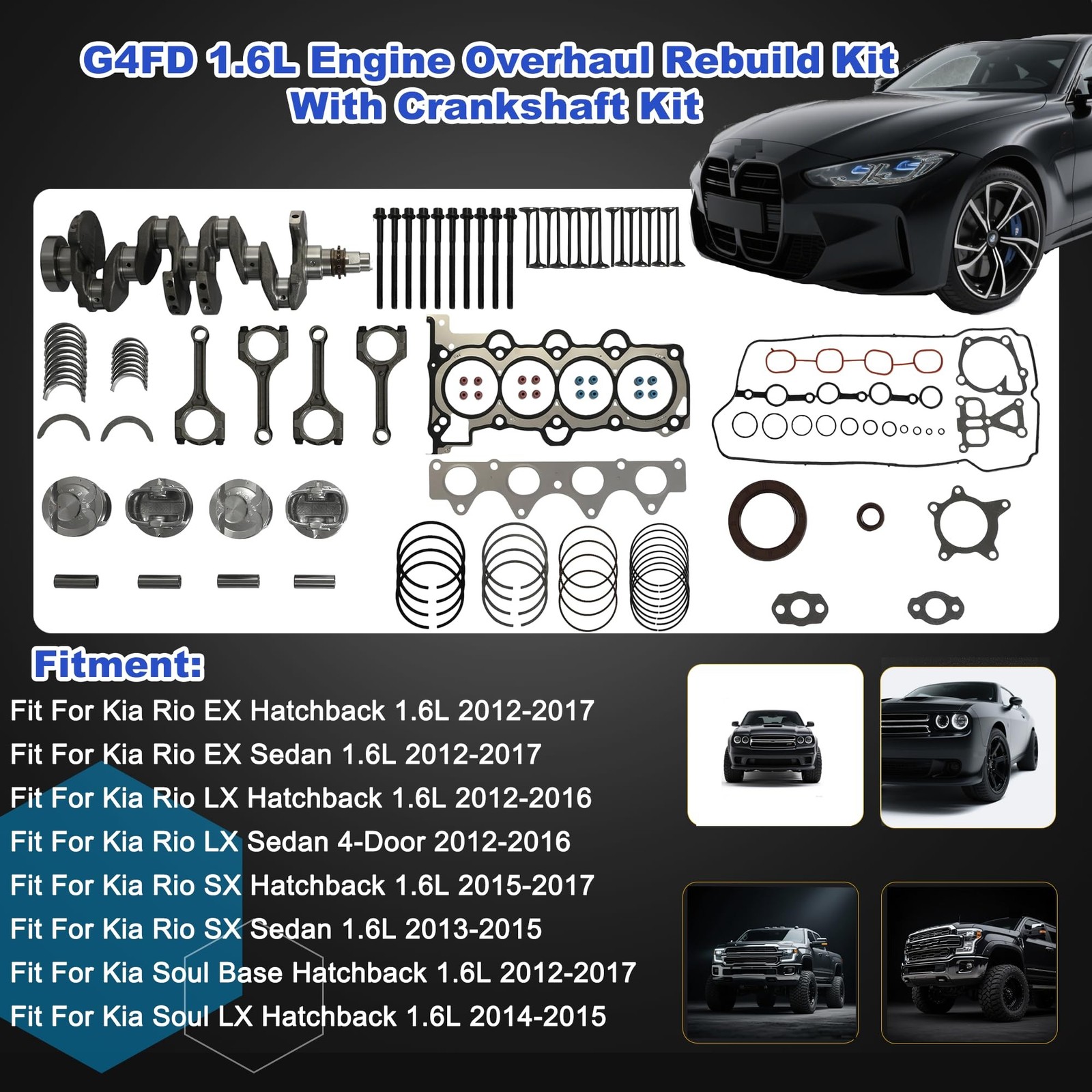 G4FD 1.6 Engine Overhaul Rebuild Kit & Crankshaft Kit with Piston Con-rod Fit…