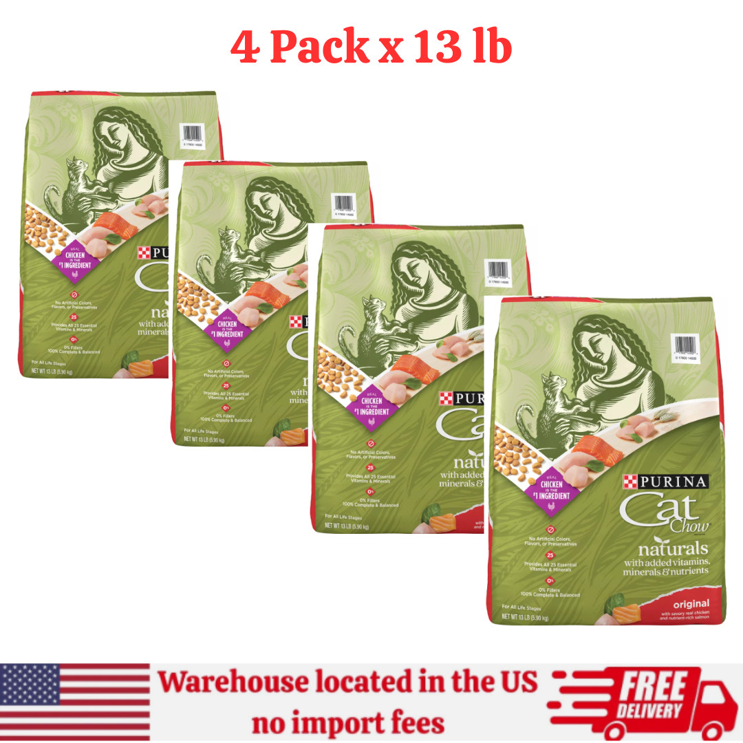 Purina Cat Chow Naturals All Life Stages Cat Dry Food, Chicken, Natural,13Lb,4PK
