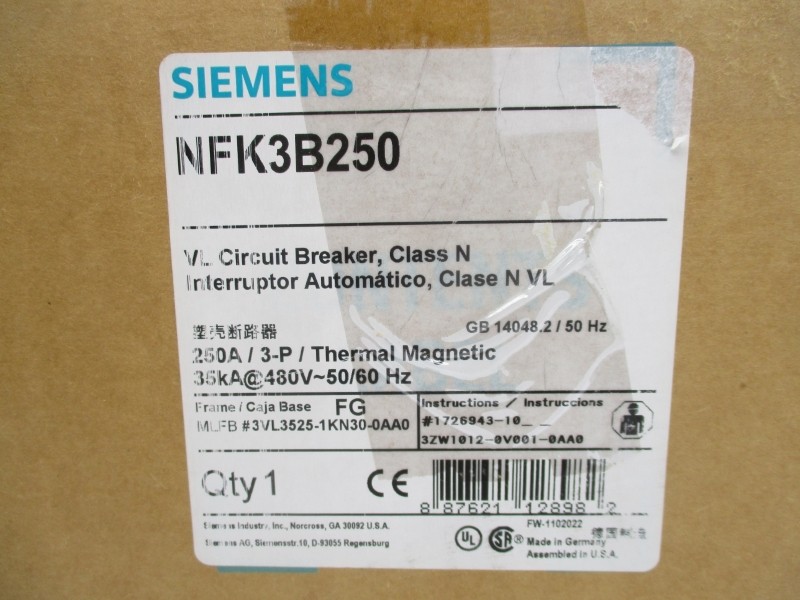 SIEMENS NFK3B250 3VL3525-1KN30-0AA0 480V 250A NSMP