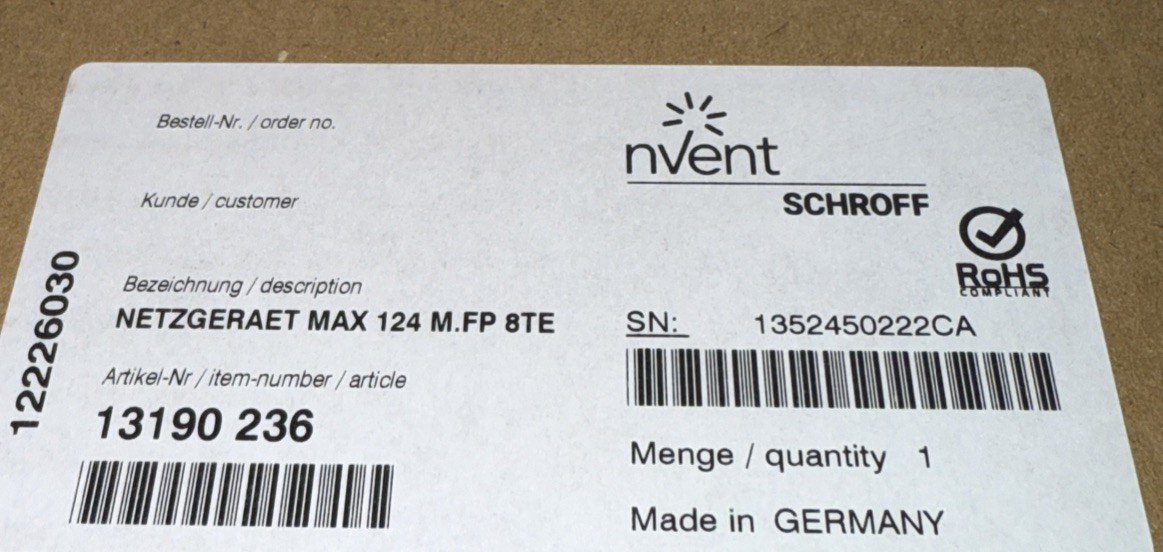 SCHROFF SPF 124 M.FP 8TE POWER SUPPLY