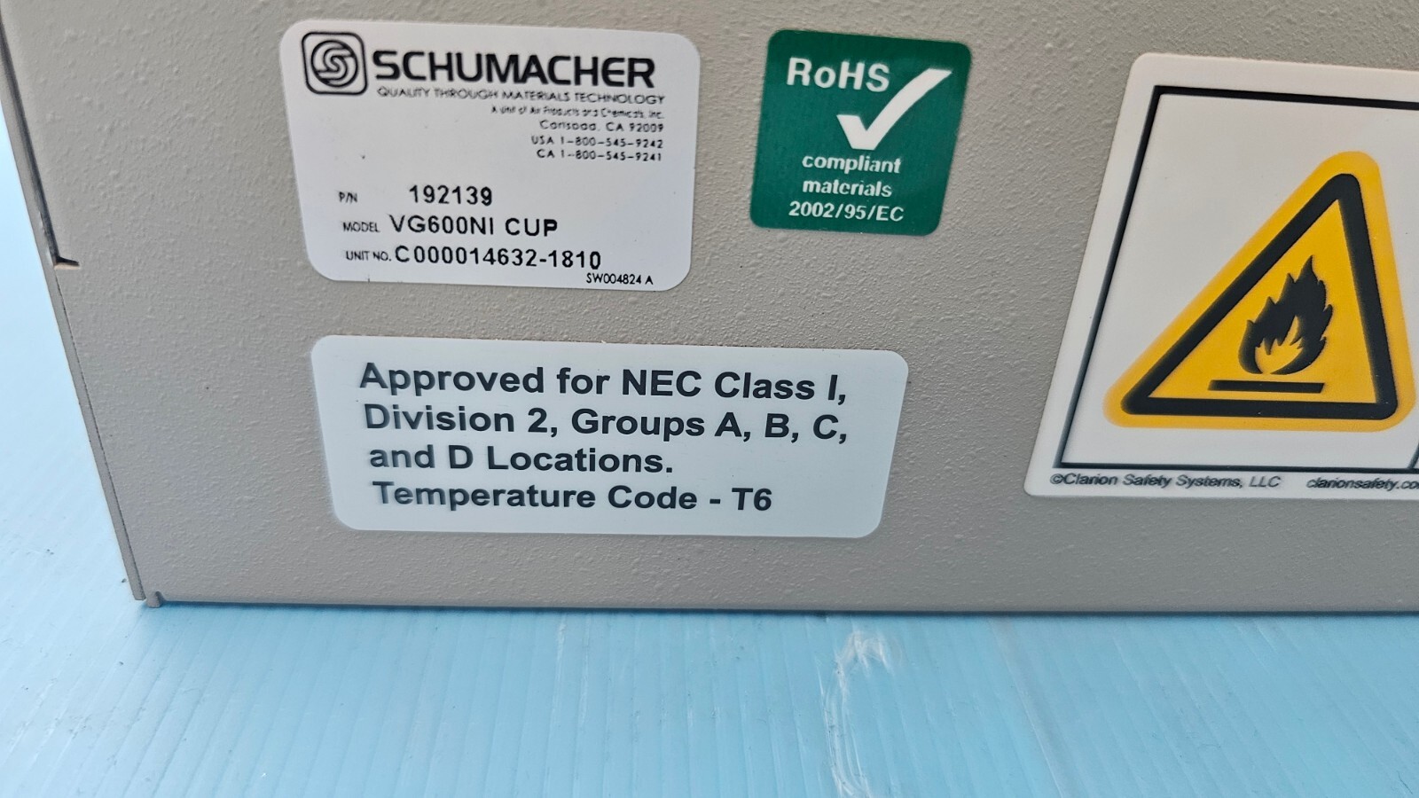 SCHUMACHER VAPORGUARD 192139 VG600NI VERSUM MATERIALS VAPORGUARD CUP.