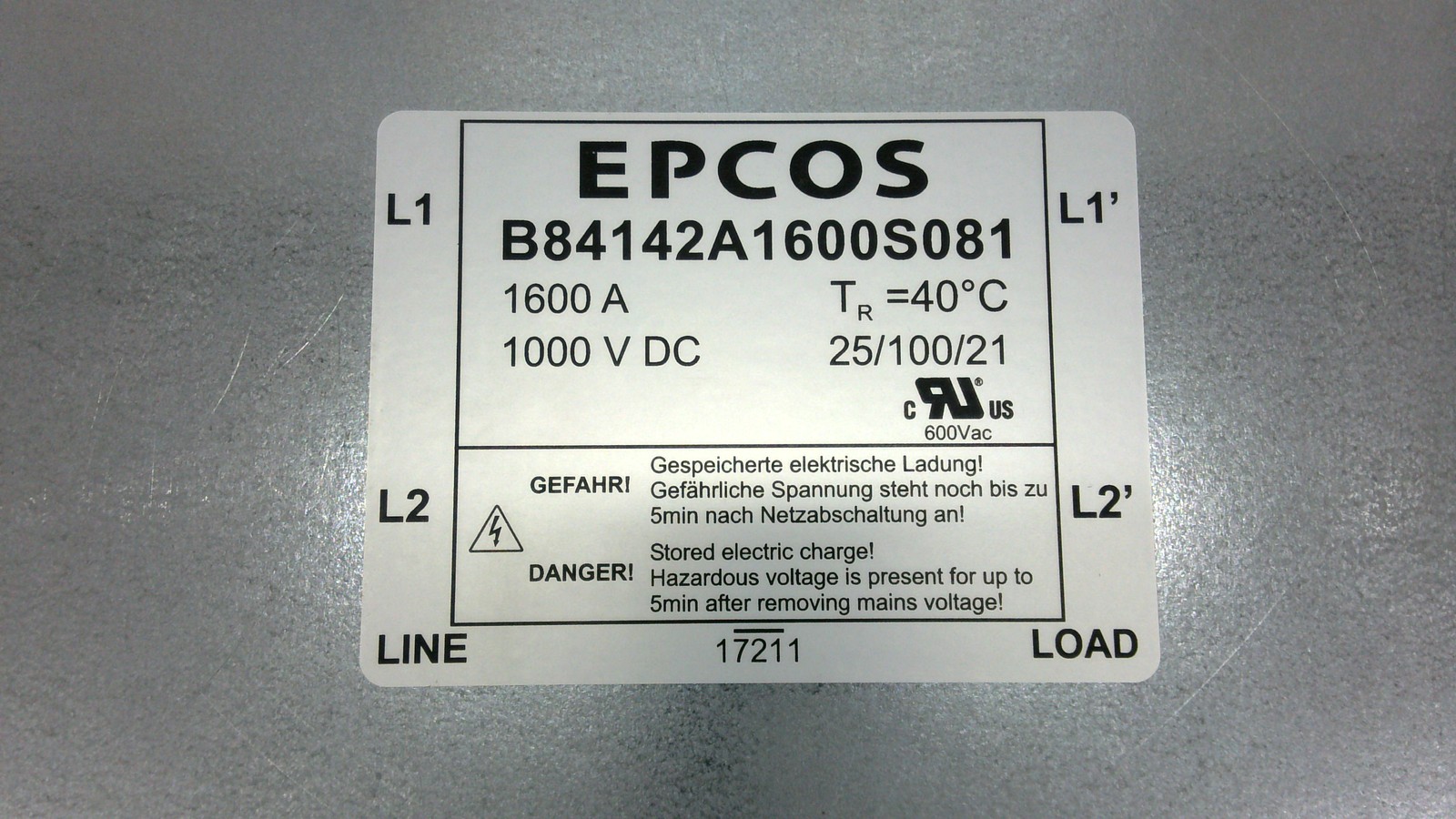 NSOP EPCOS B84142A1600S081 1600A 1000V DC Power Line 2-Line Filter