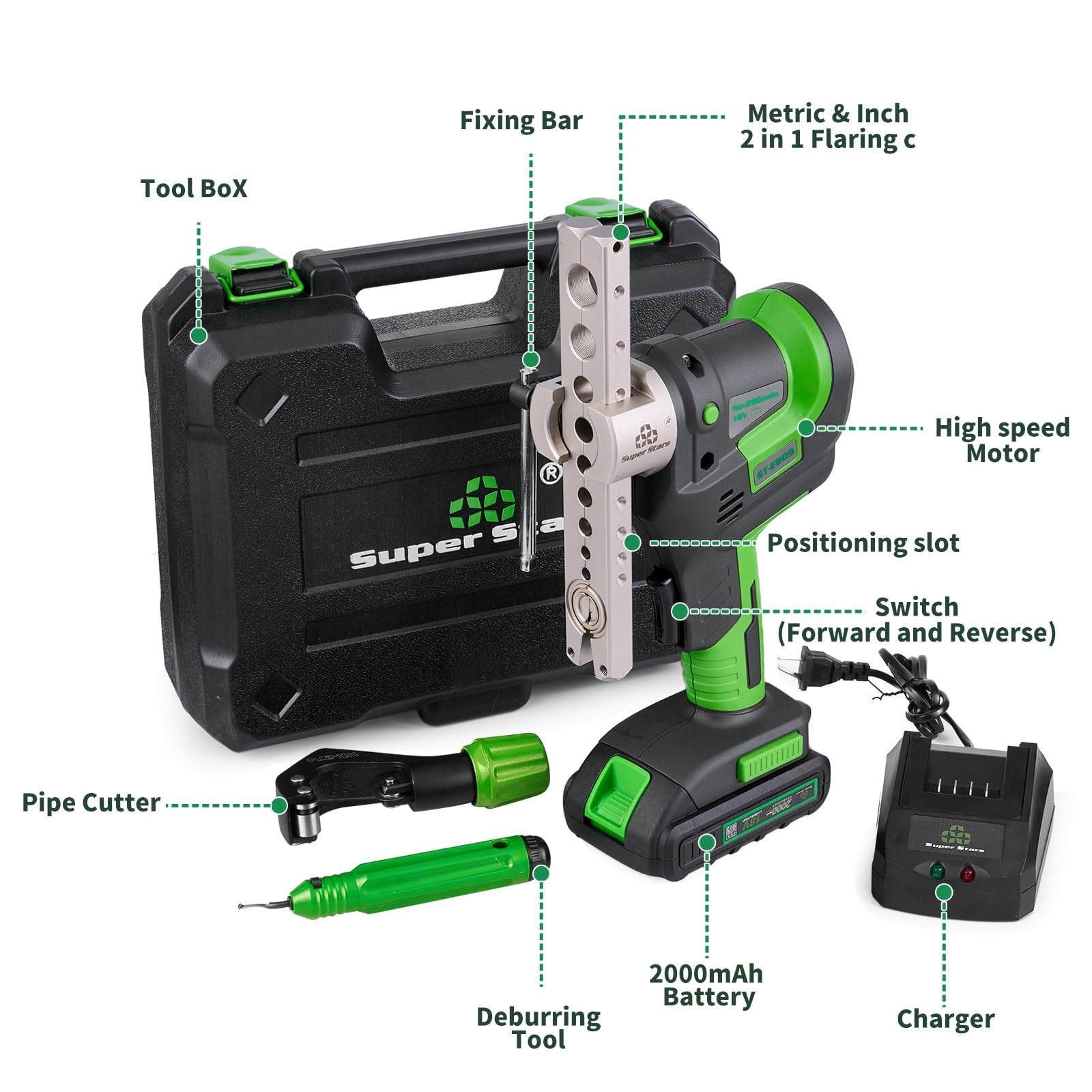 Super Stars Cordless Electric Flaring Tool Kit, 1/4″–3/4″ HVAC Copp… Fas