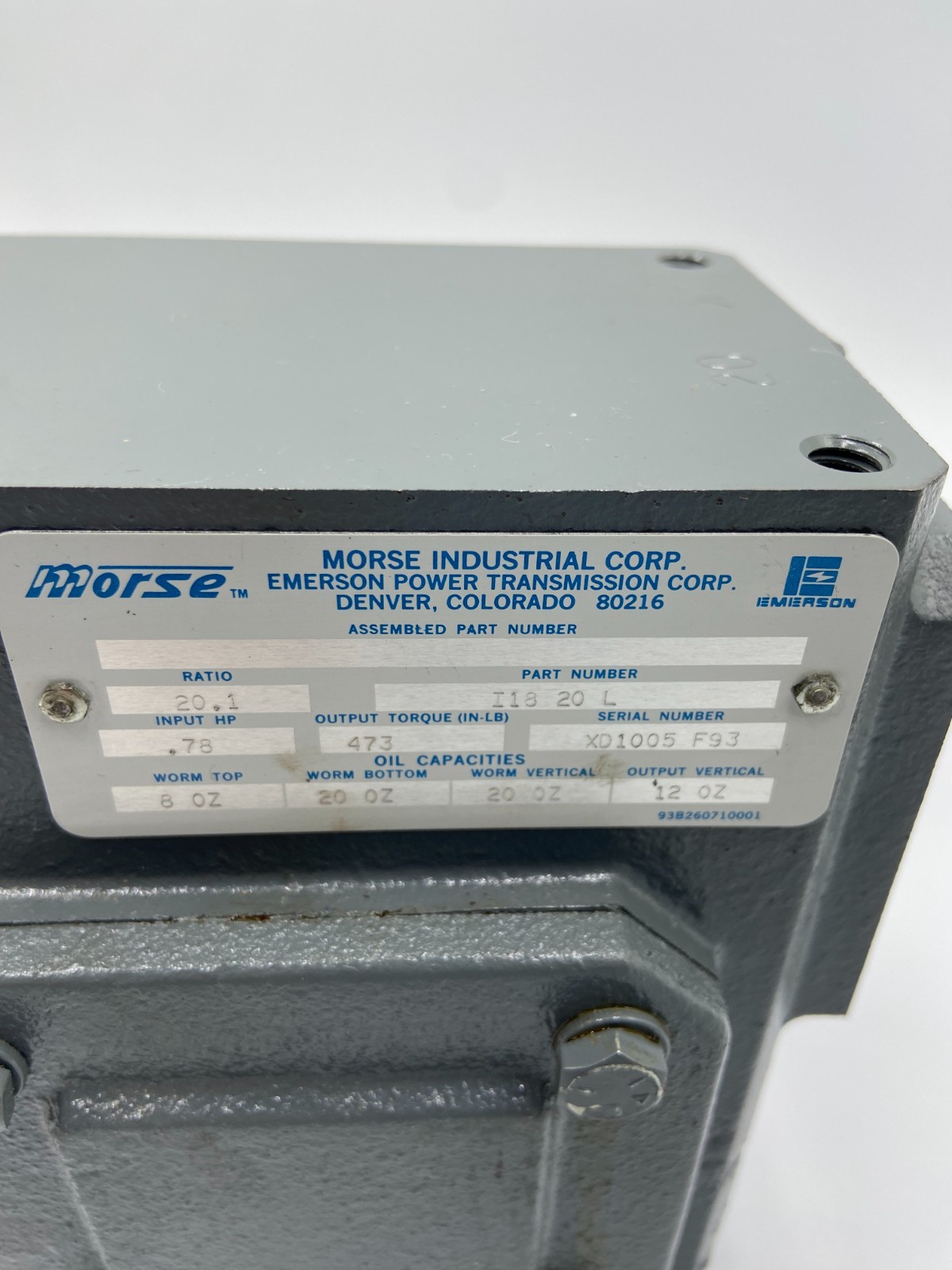 Morse Industrial Corporation – Raider Worm Gear Reducer – 175UL20, XD1005-New