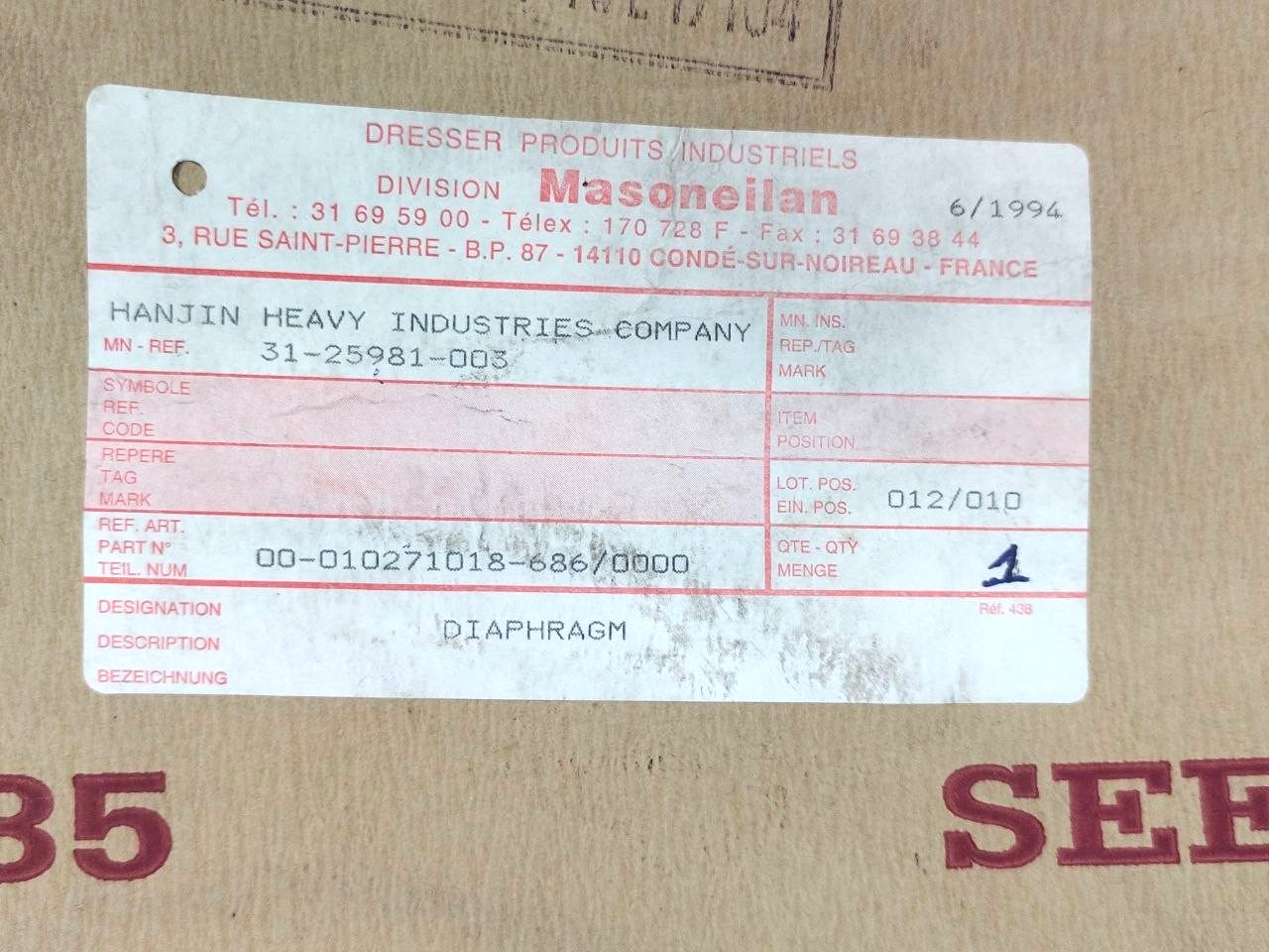 Masoneilan 00-01027018-686/0000 Diaphragm