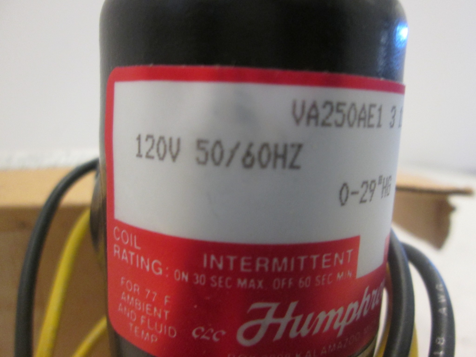 Humphrey, VA250AE1, Solenoid Valve, 120 V, 50/60Hz, 0-29″ HG, New