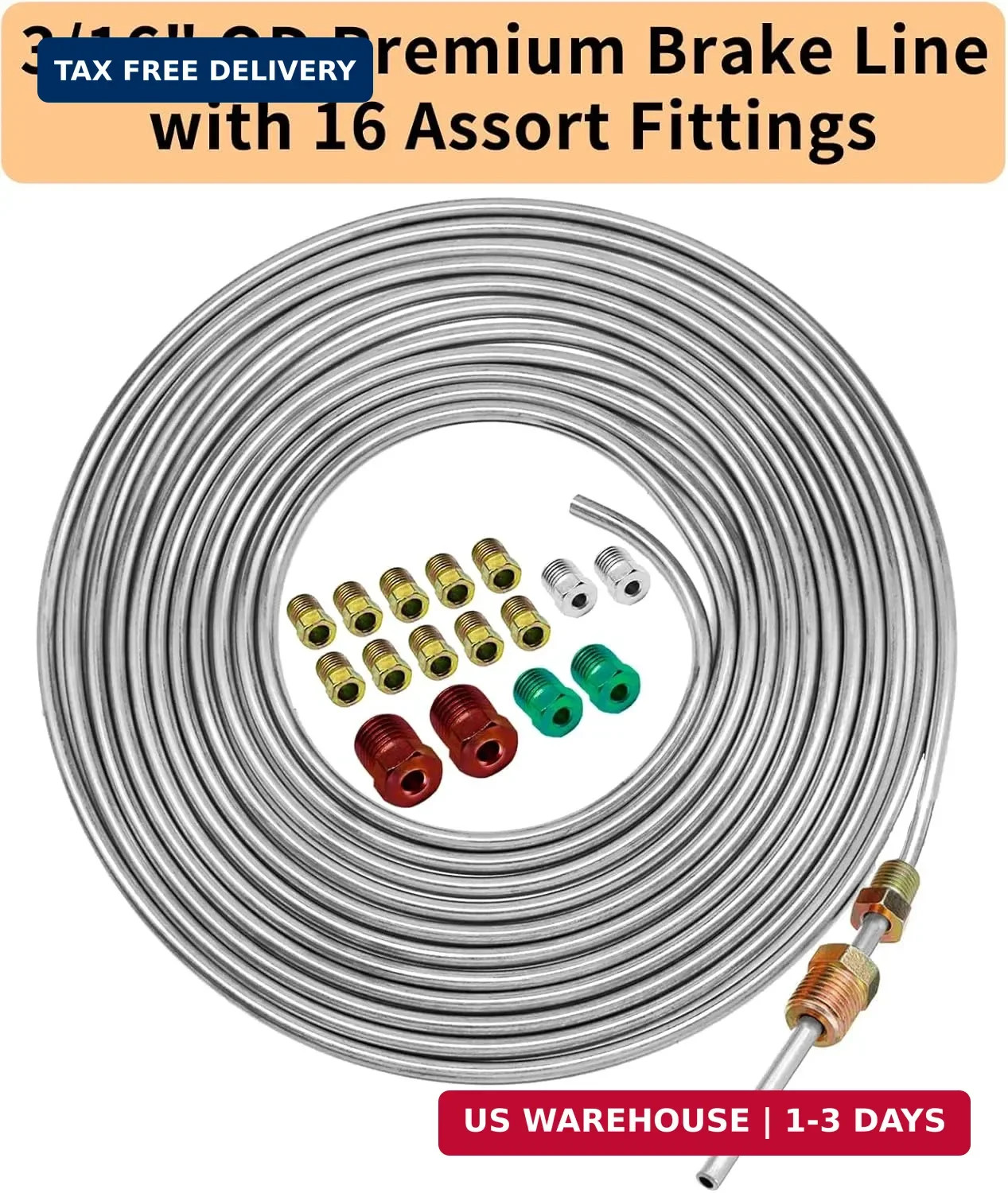 3/16 Stainless Steel Brake Line Kit 25FT Tubing Roll w/16 Fittings