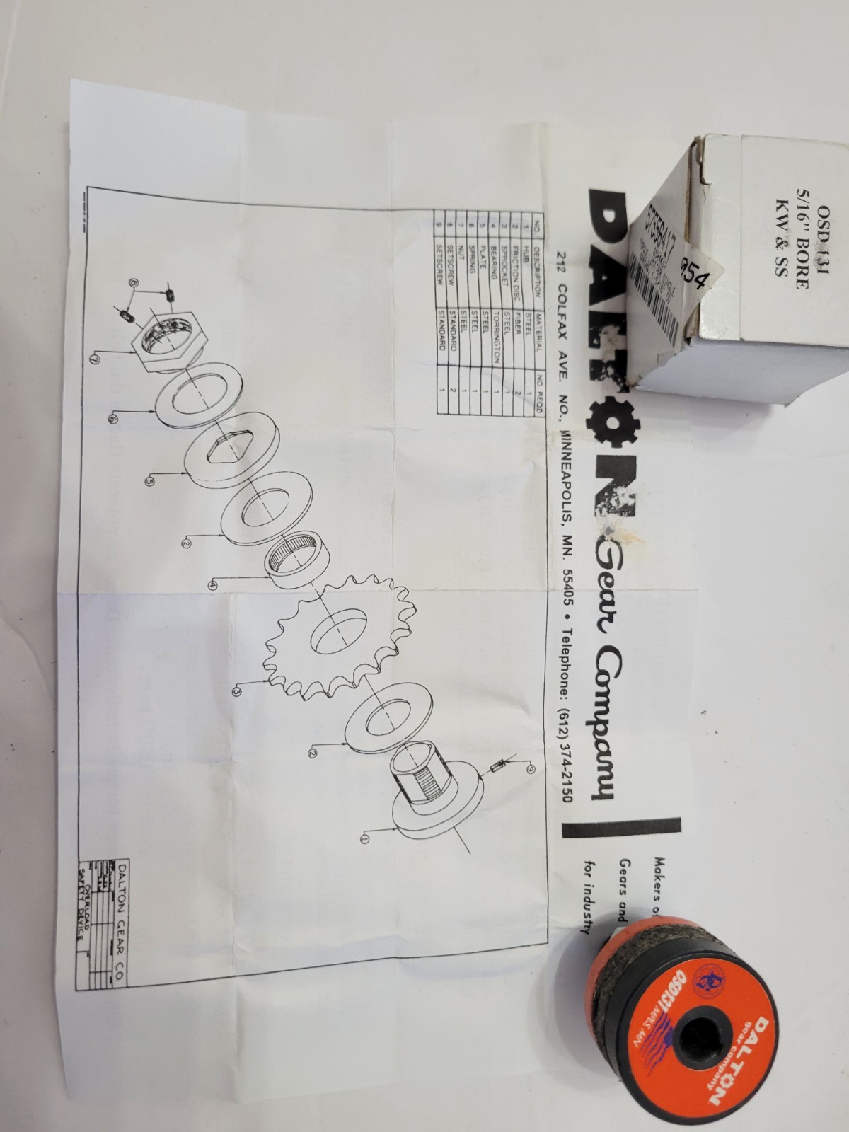 Dalton OSD 131 5/16 Bore Torque Limiter KW & SS NEW