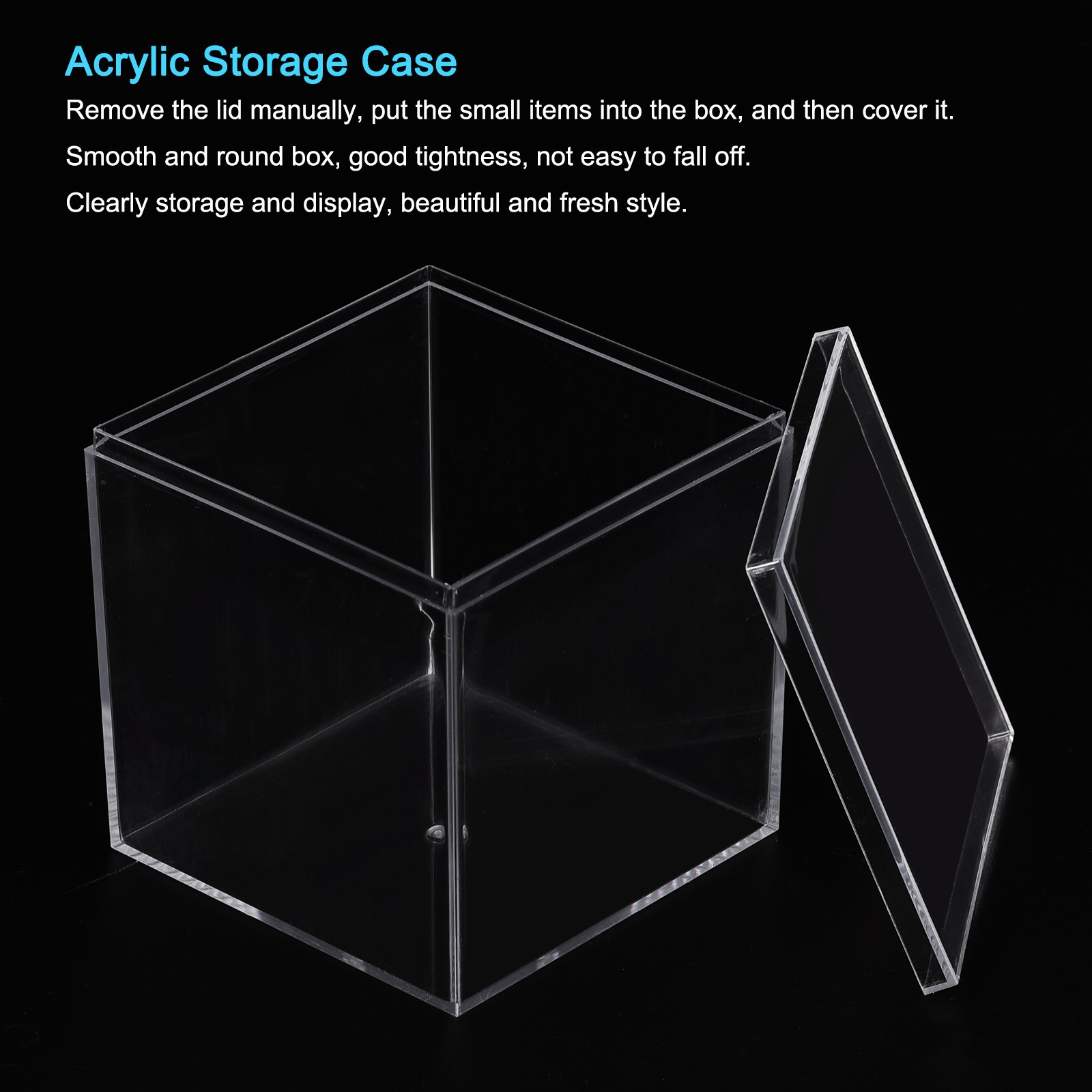 2 x Clear Acrylic Plastic Storage Box Square Cube Display w Lid 9.5×9.5×9.5cm