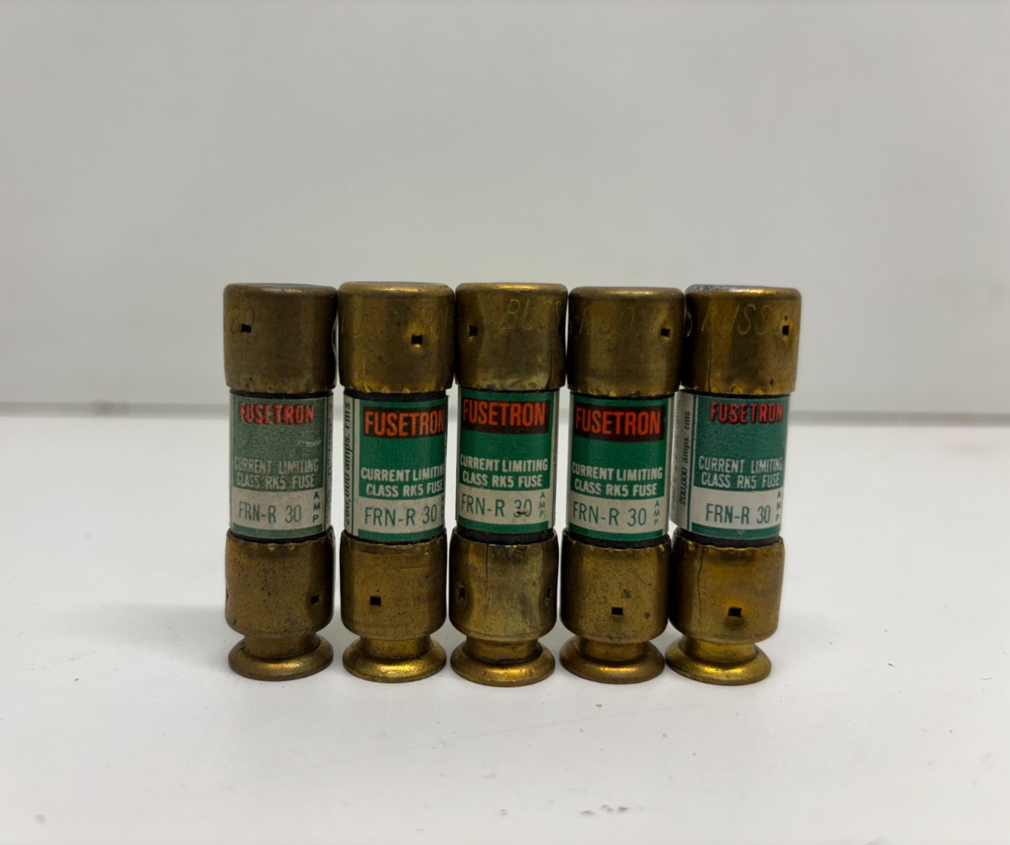 LOT OF 5 GOOD USED! BUSSMANN FUSETRON 250V 30A RK5 FUSES FRN-R-30