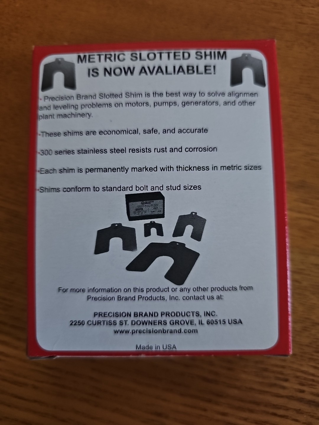 Free Ship 1 Box Of 20 Precision Brand 42305 Stainless Slotted Shim 3×3″ .001 7/8