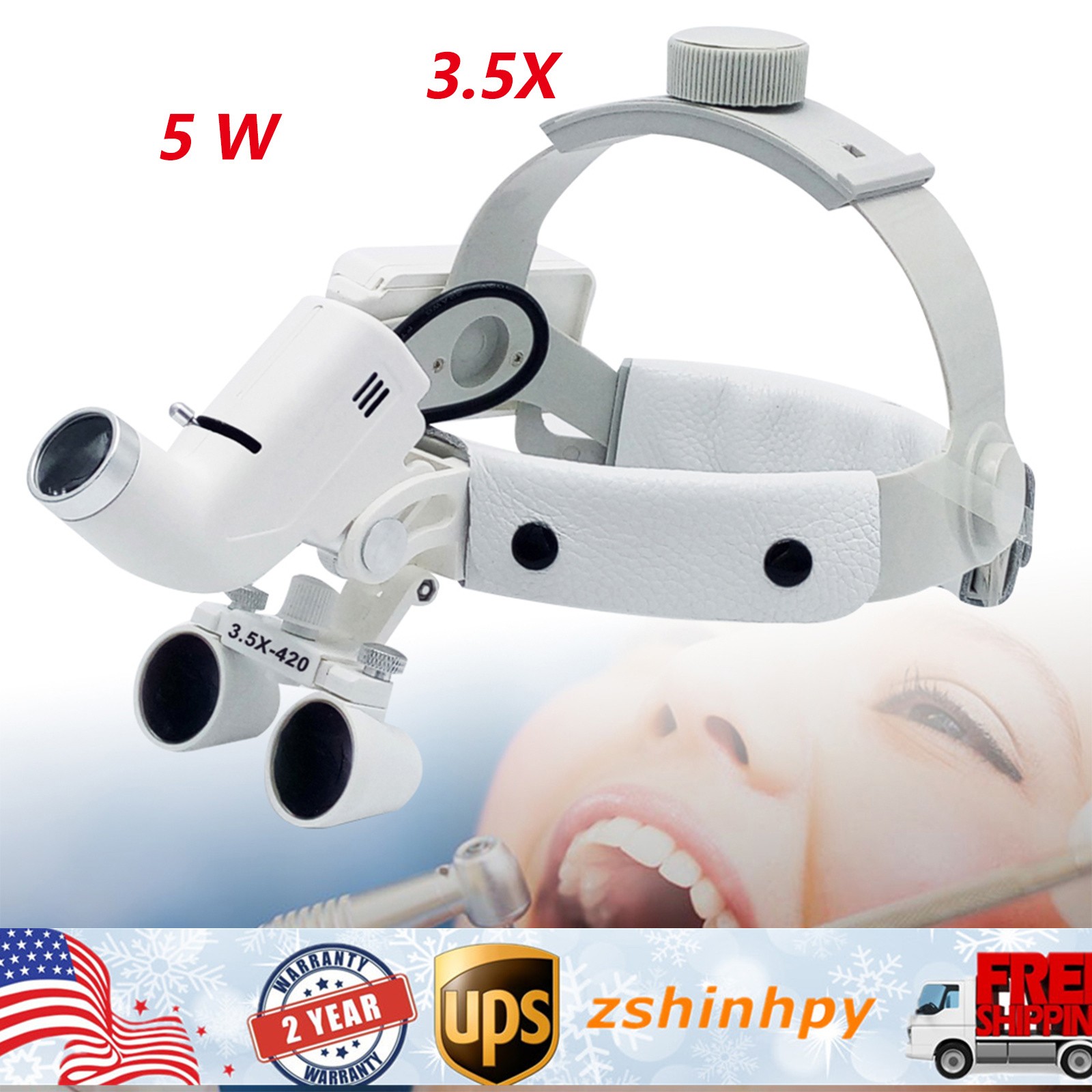 Medical Surgical 3.5x Magnifier Headband Binocular Loupes & LED Headlight Kit 5W